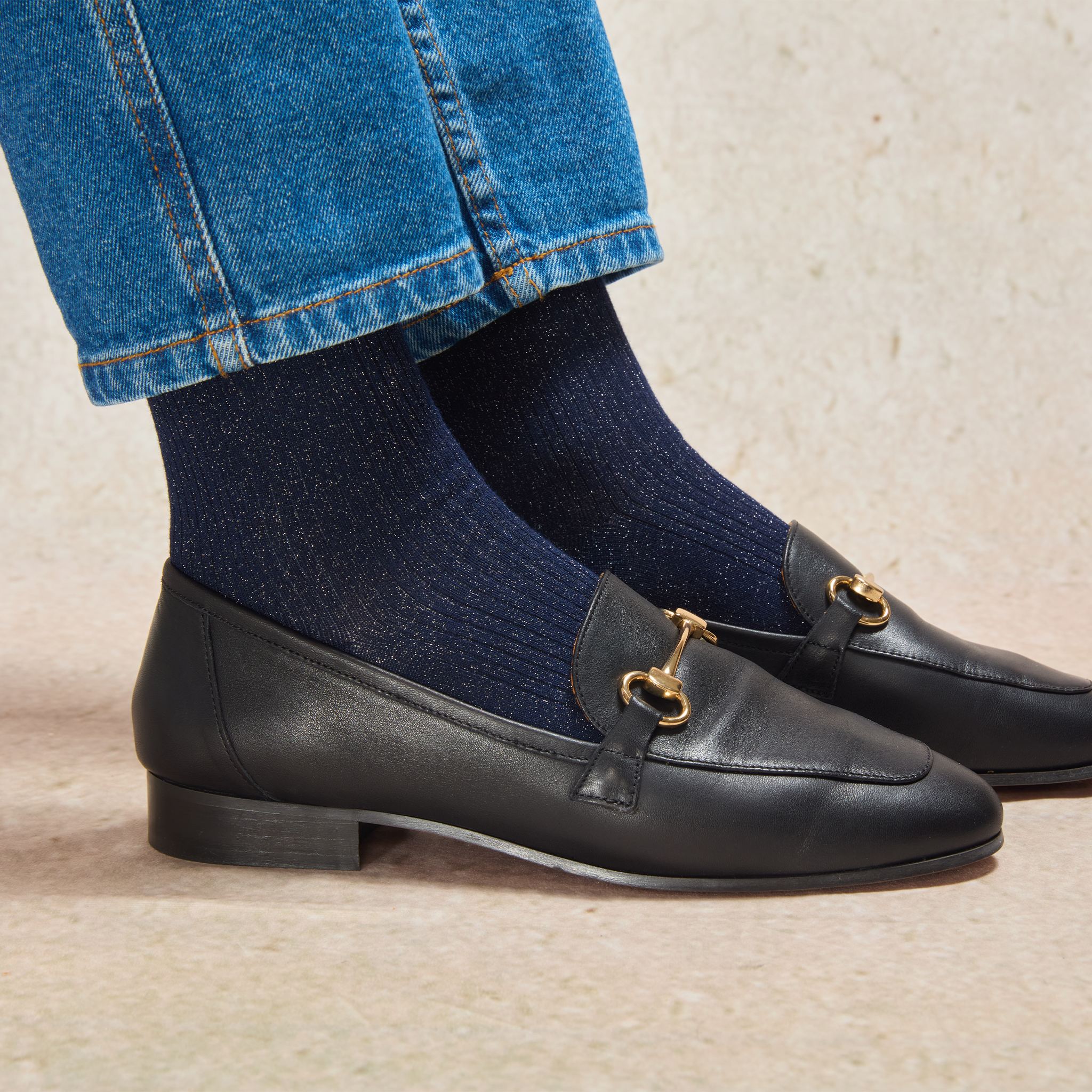 Blue & Silver sequined women's socks - Cotton - Daphné