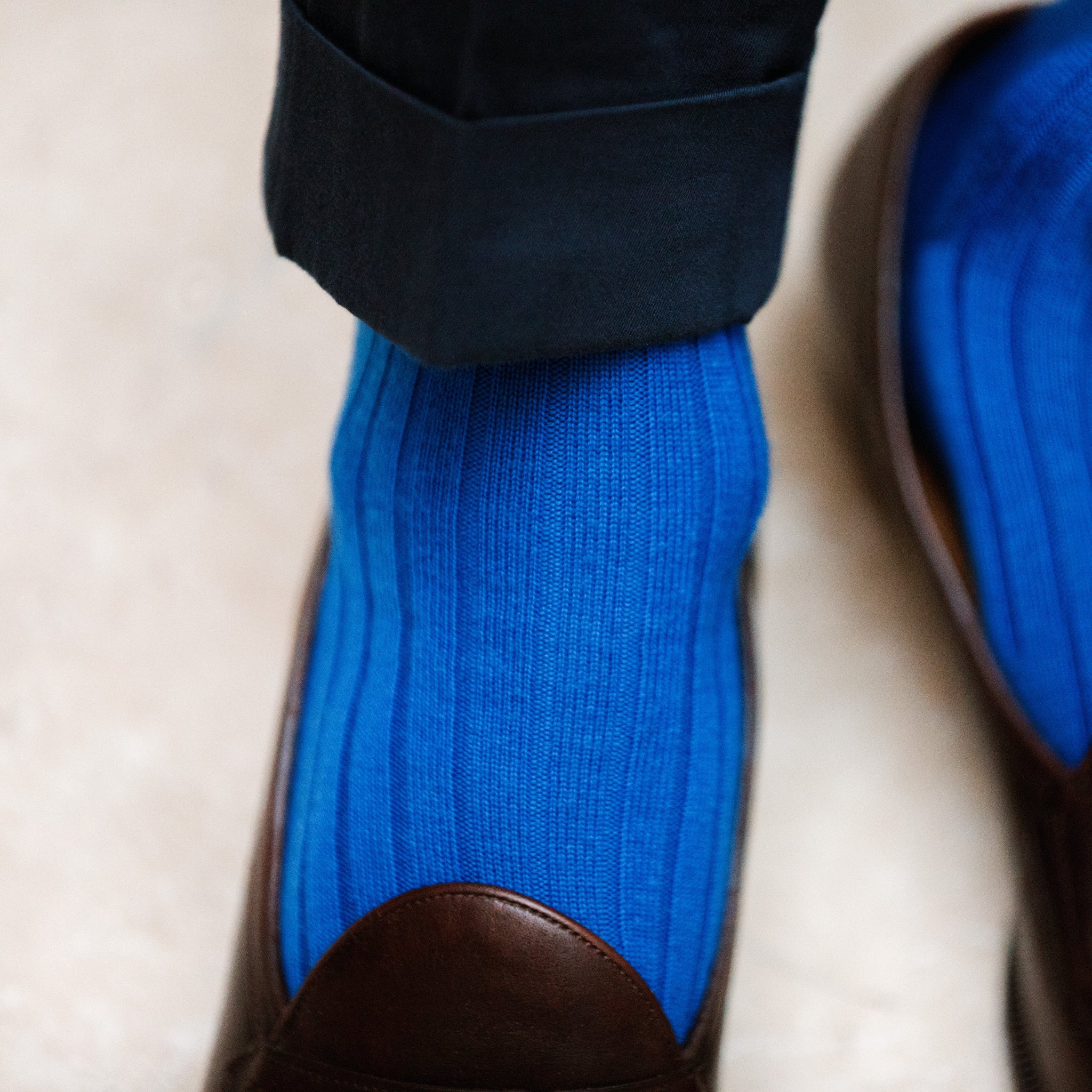 Plain royal blue high socks - Super-durable Wool - Mazarin