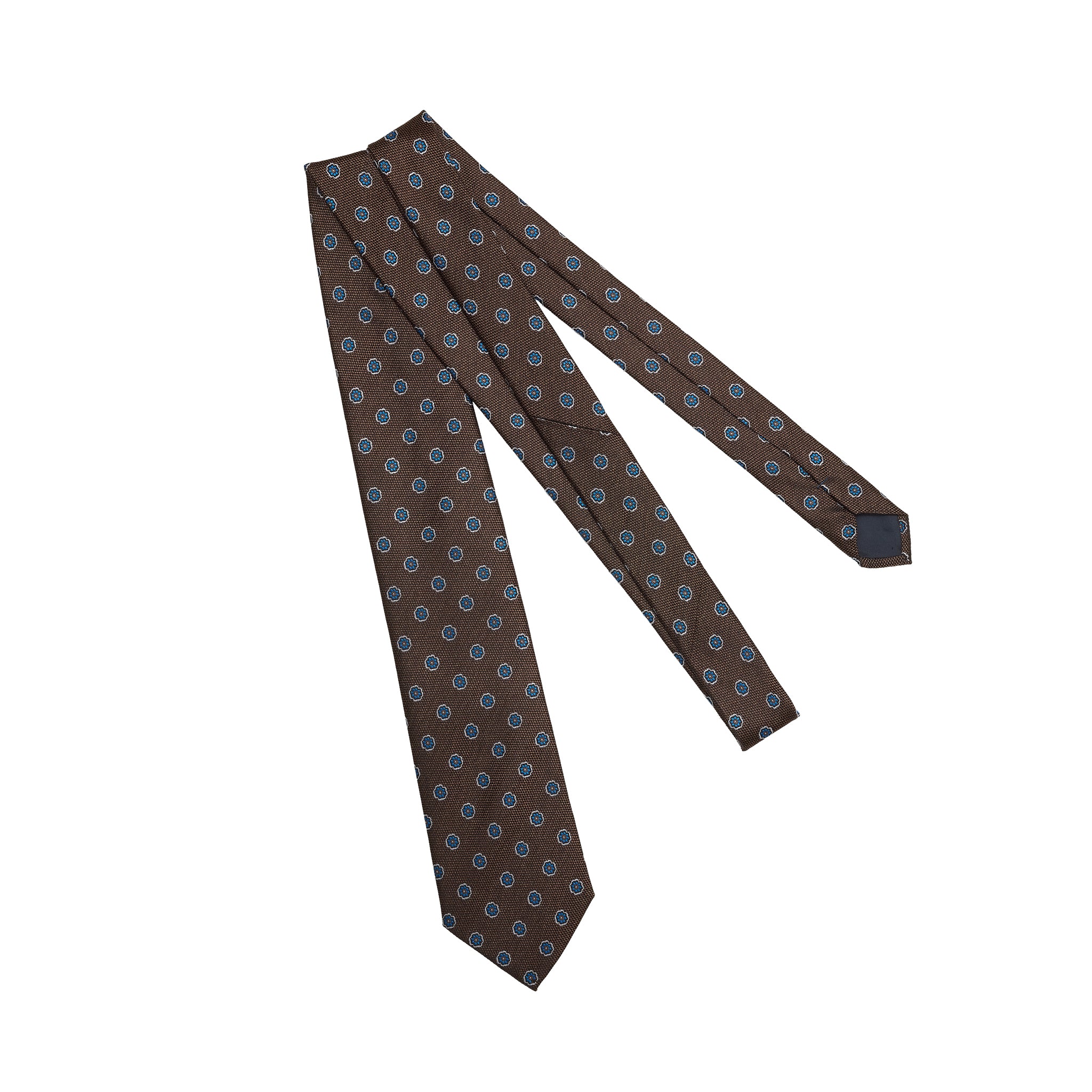 Cravate motif floral - Marron - Soie
