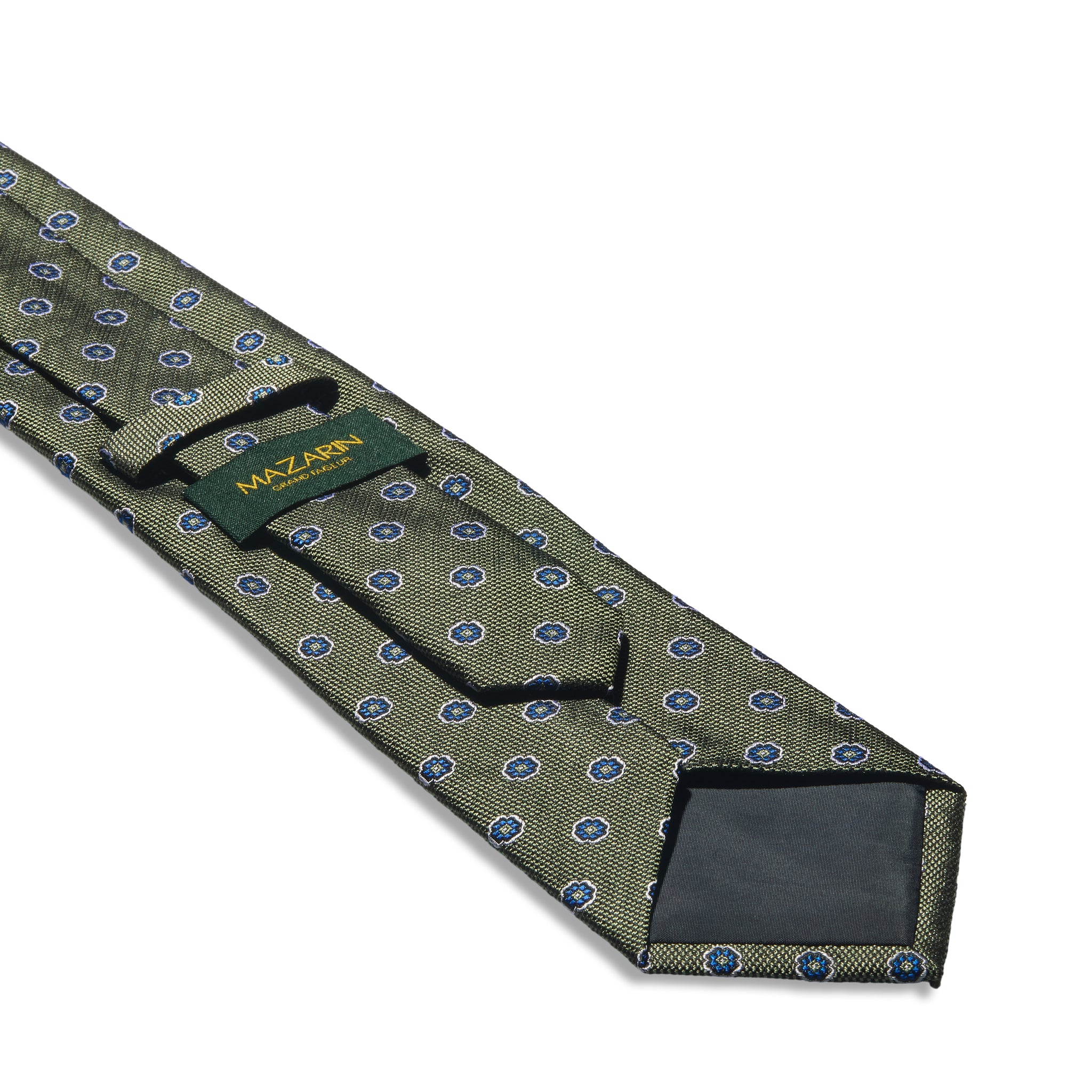Cravate motif floral - Vert sauge - Soie