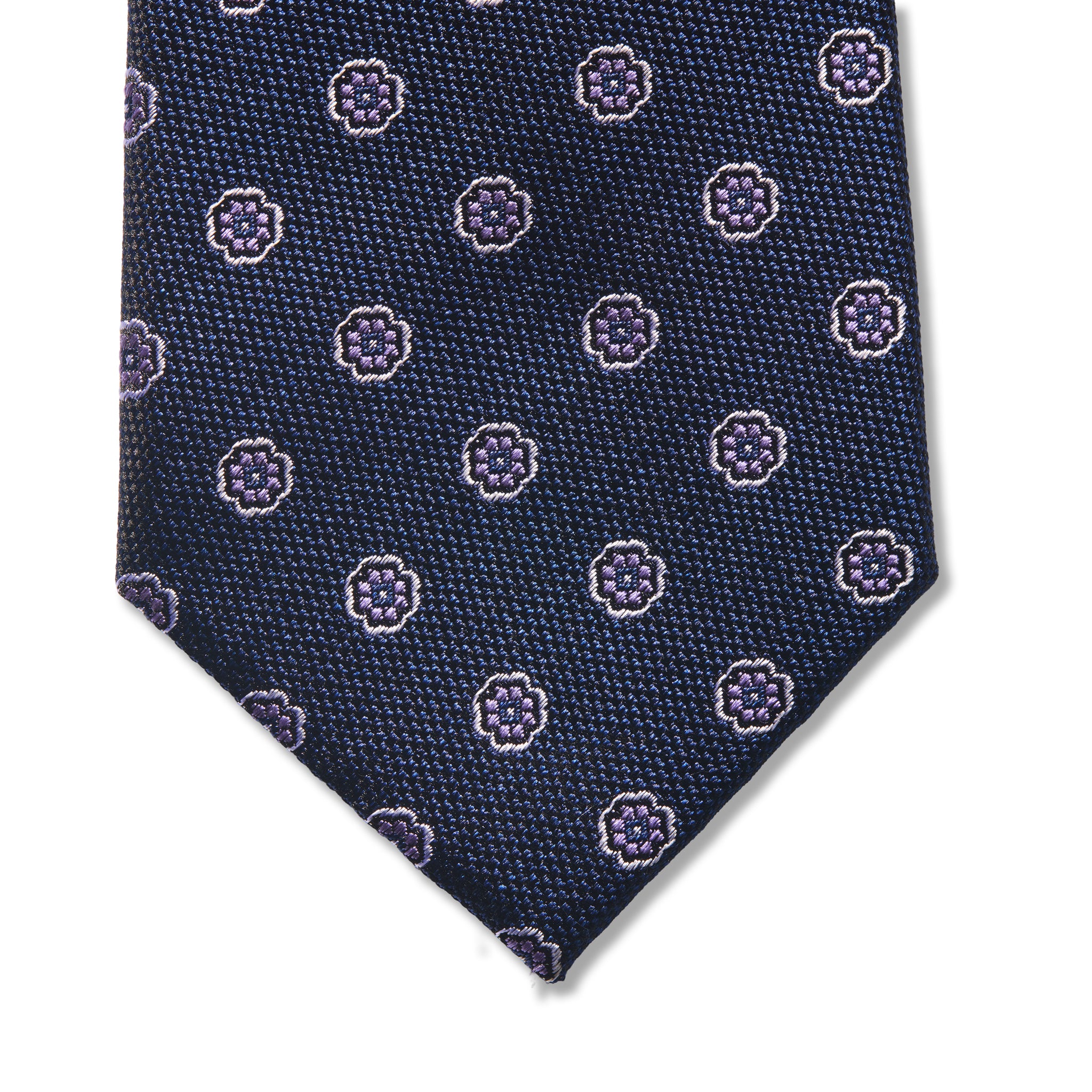 Cravate motif floral - Bleu nuit - Soie
