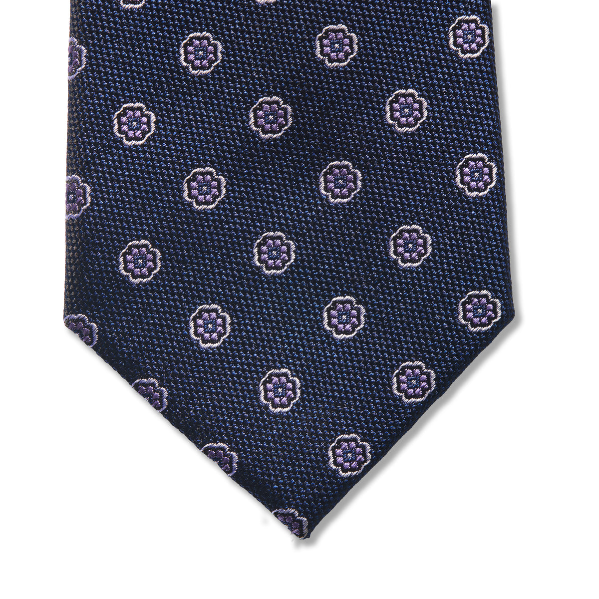 Cravate motif floral - Bleu nuit - Soie