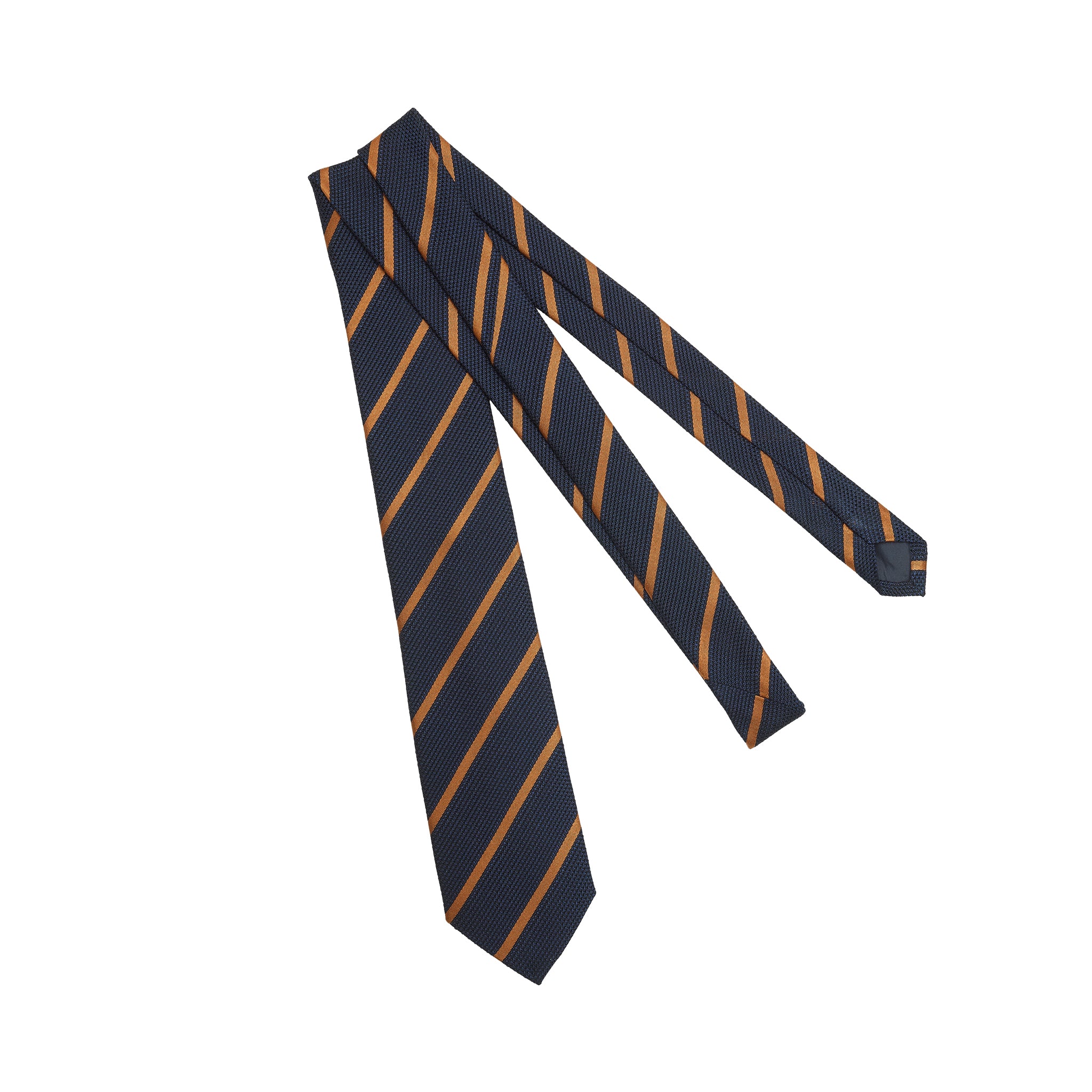 Cravate grenadine motif rayures - Bleu nuit & Orange - Soie