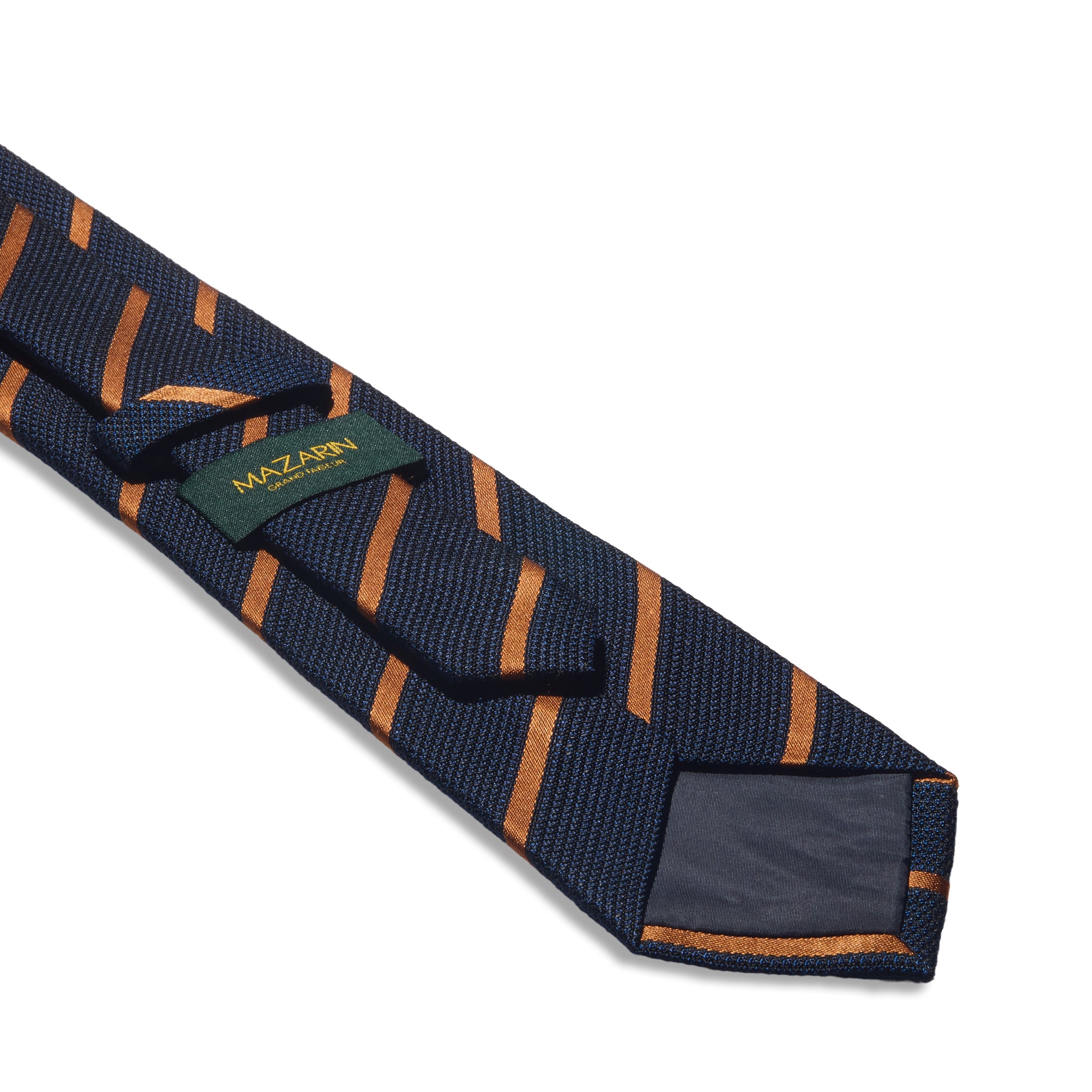 Cravate grenadine motif rayures - Bleu nuit & Orange - Soie