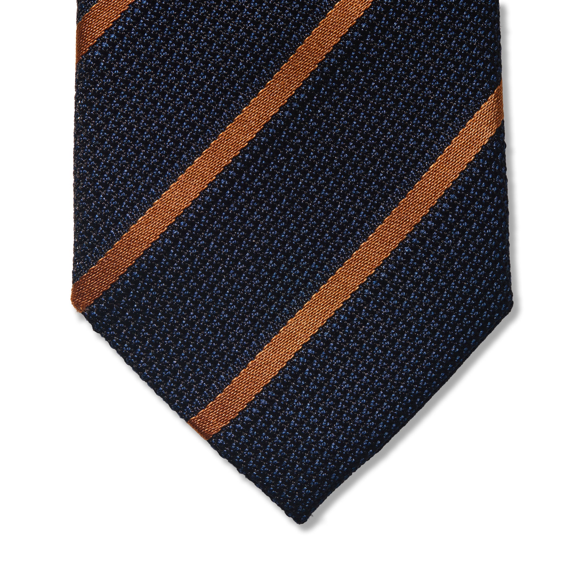 Cravate grenadine motif rayures - Bleu nuit & Orange - Soie