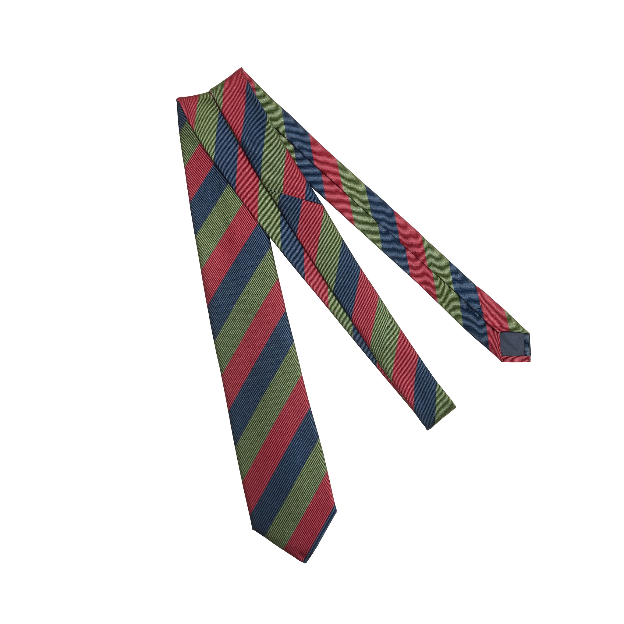 Cravate motif club - Marine & Carmin & Kaki - Soie