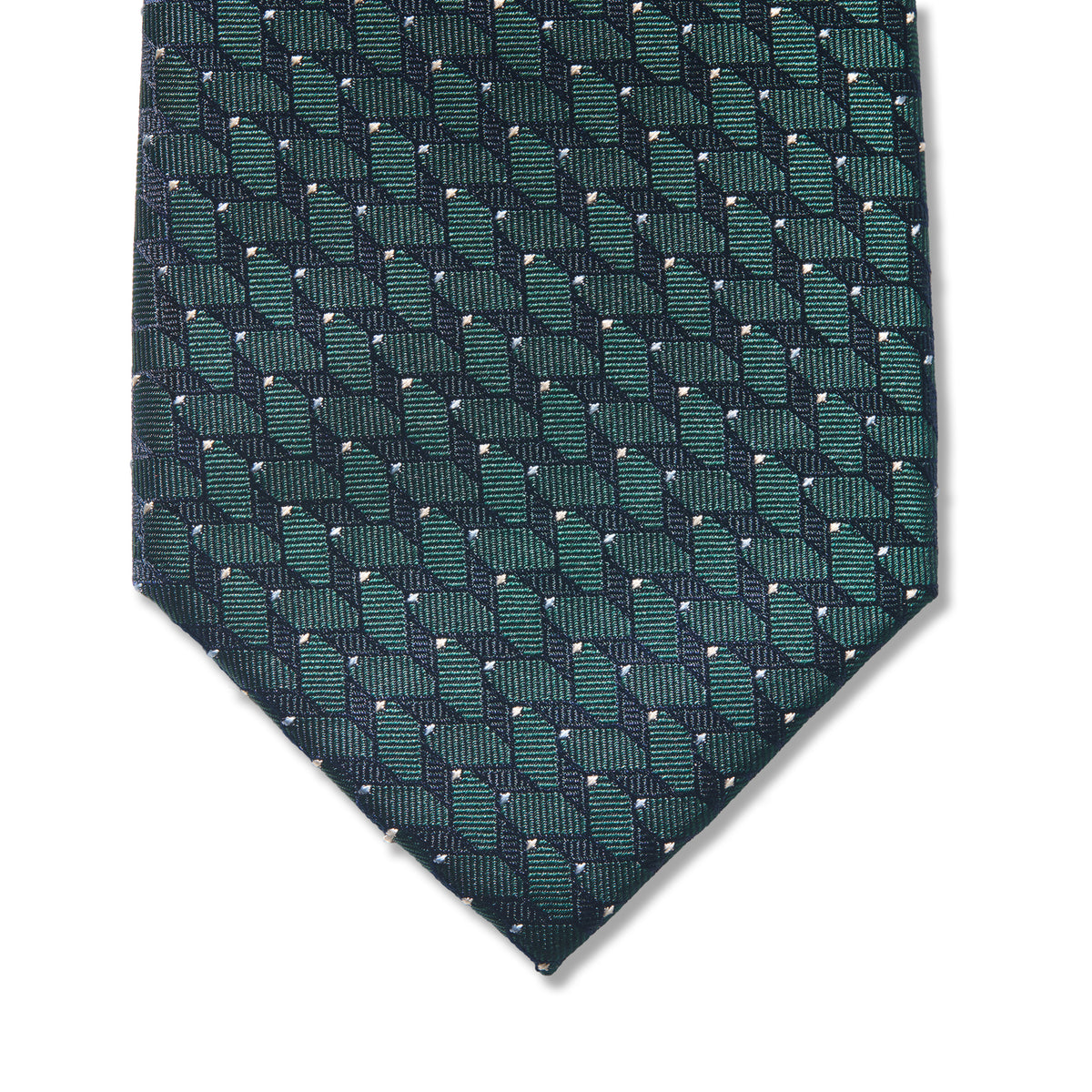 Diamond Pattern Tie - Peacock Green & Navy - Silk