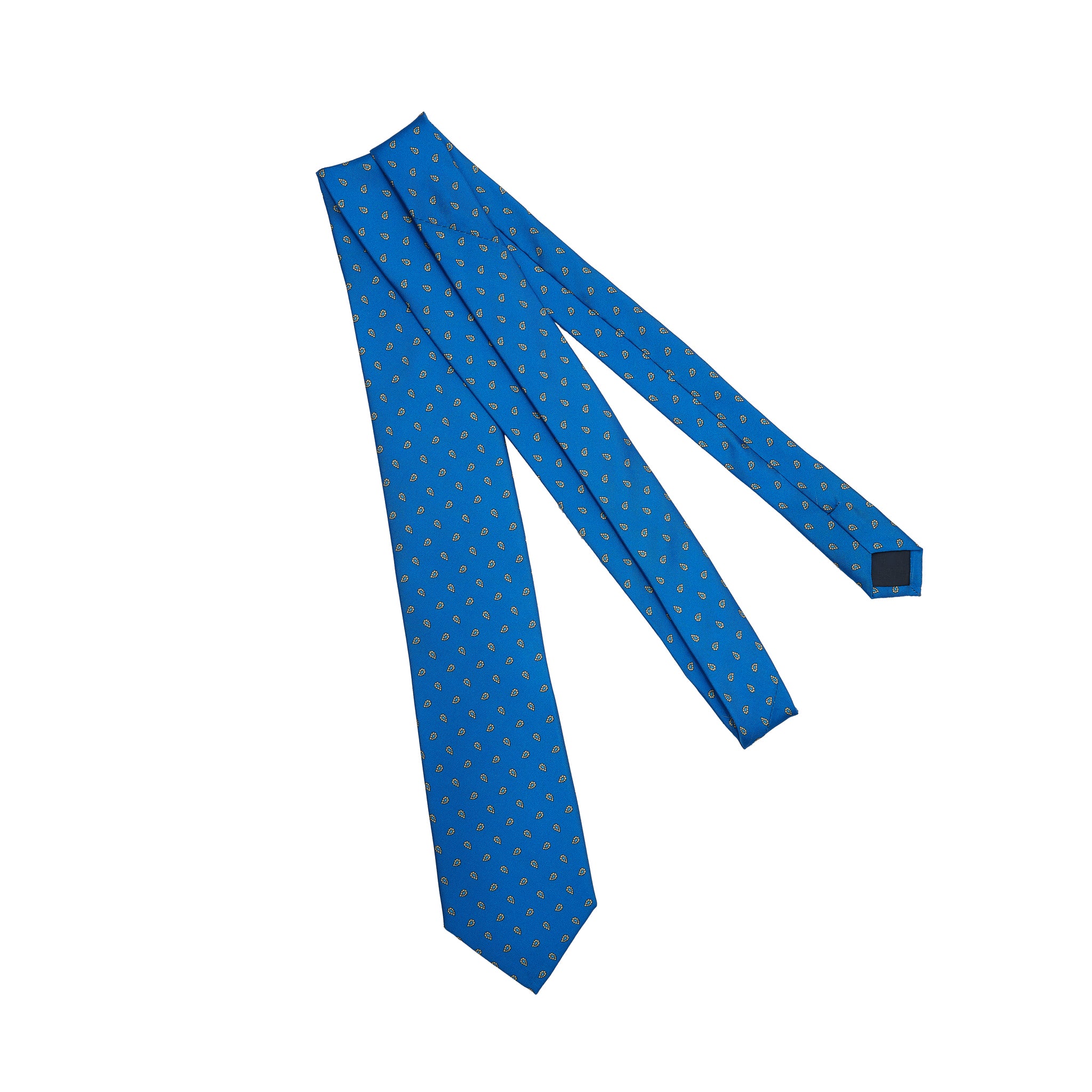 Cravate motif paisley- Bleu roi & Ocre - Soie