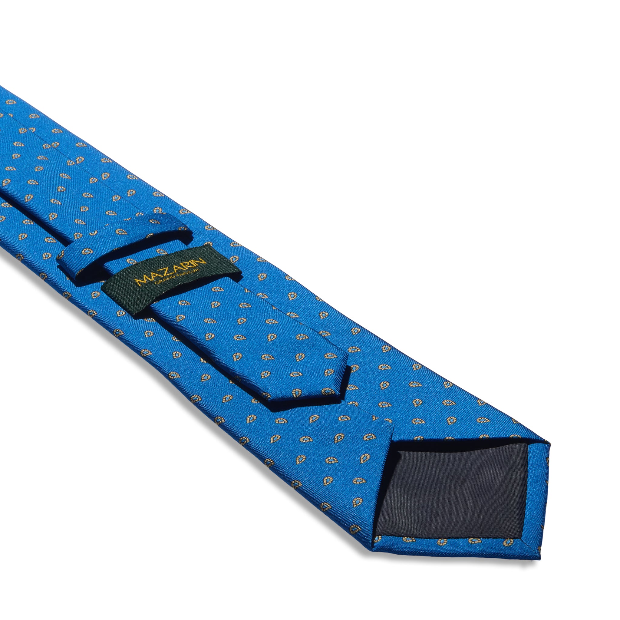 Cravate motif paisley- Bleu roi & Ocre - Soie