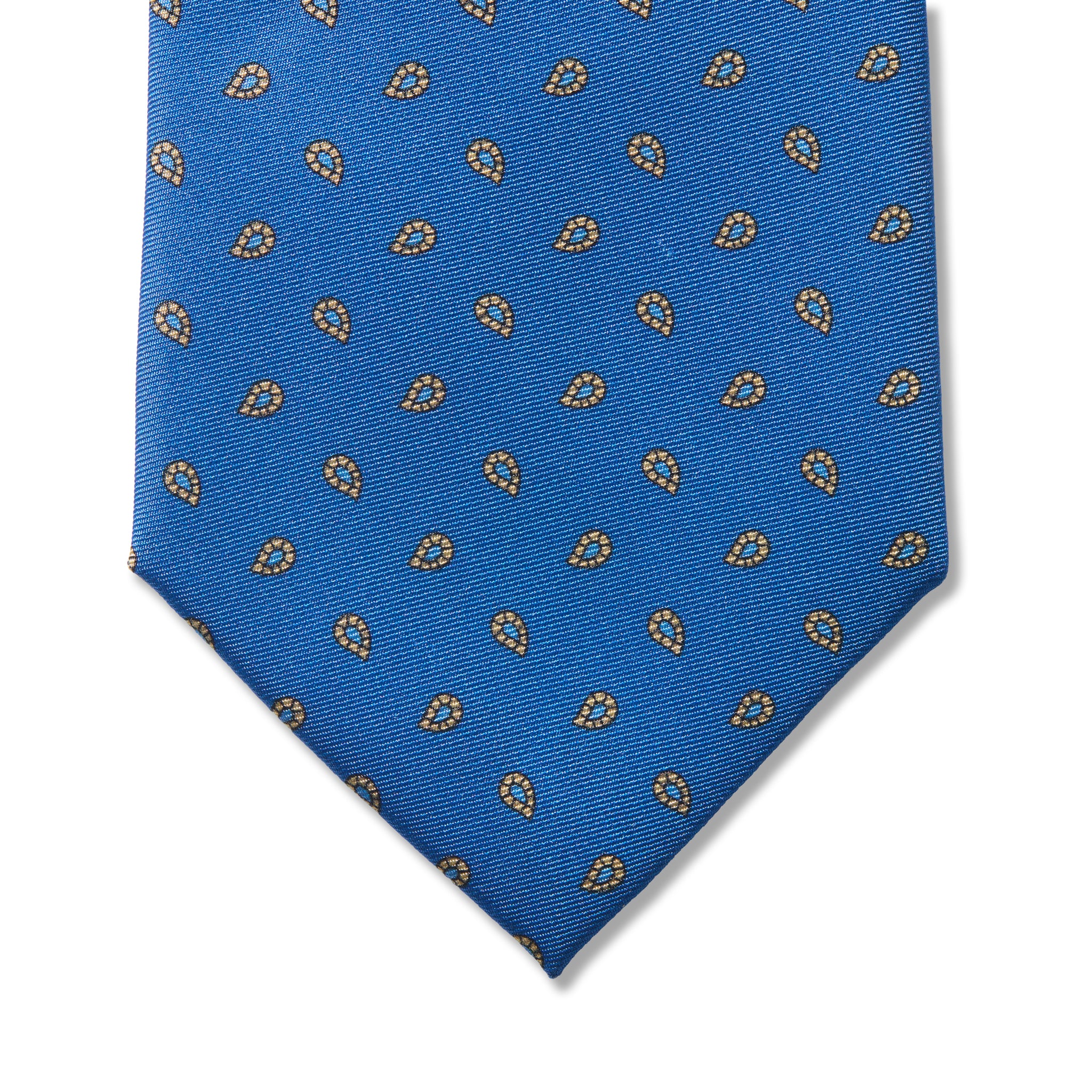 Cravate motif paisley- Bleu roi & Ocre - Soie