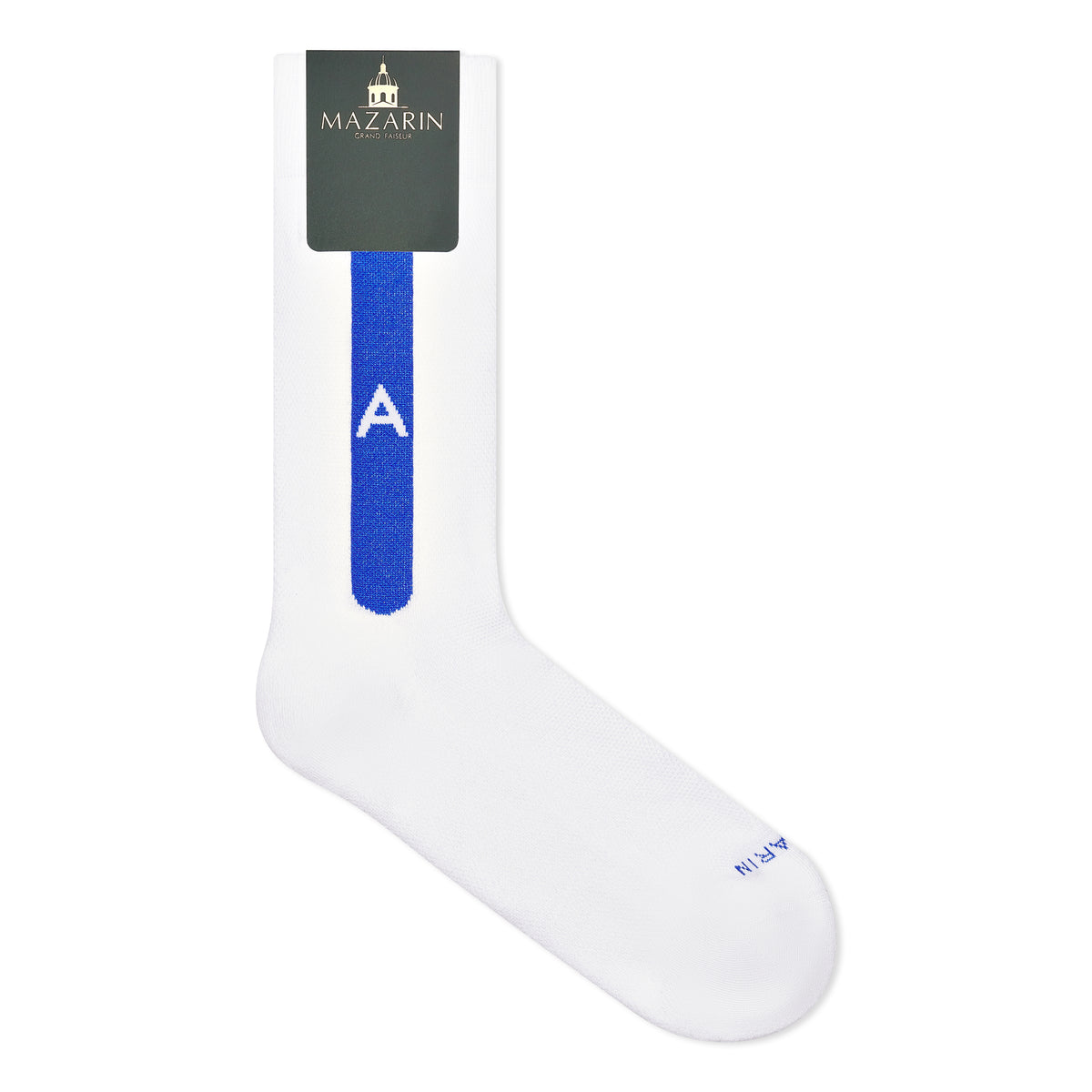 Socken | Einzelne monogrammierte Socke – Weiß & Königsblau