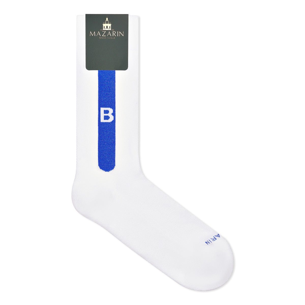Socken | Einzelne monogrammierte Socke – Weiß & Königsblau