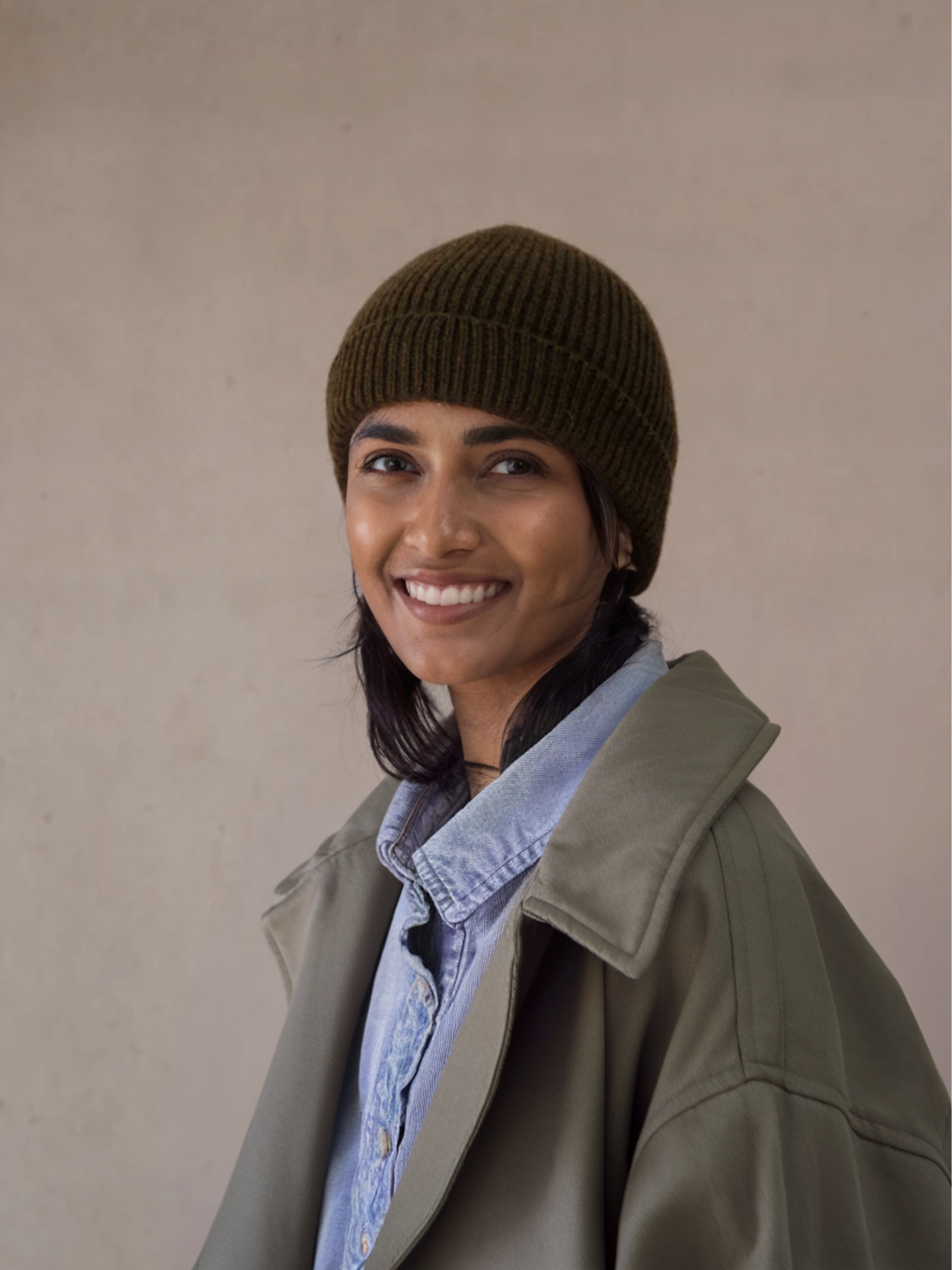 Kaki - Bonnet femme - 100% Cachemire