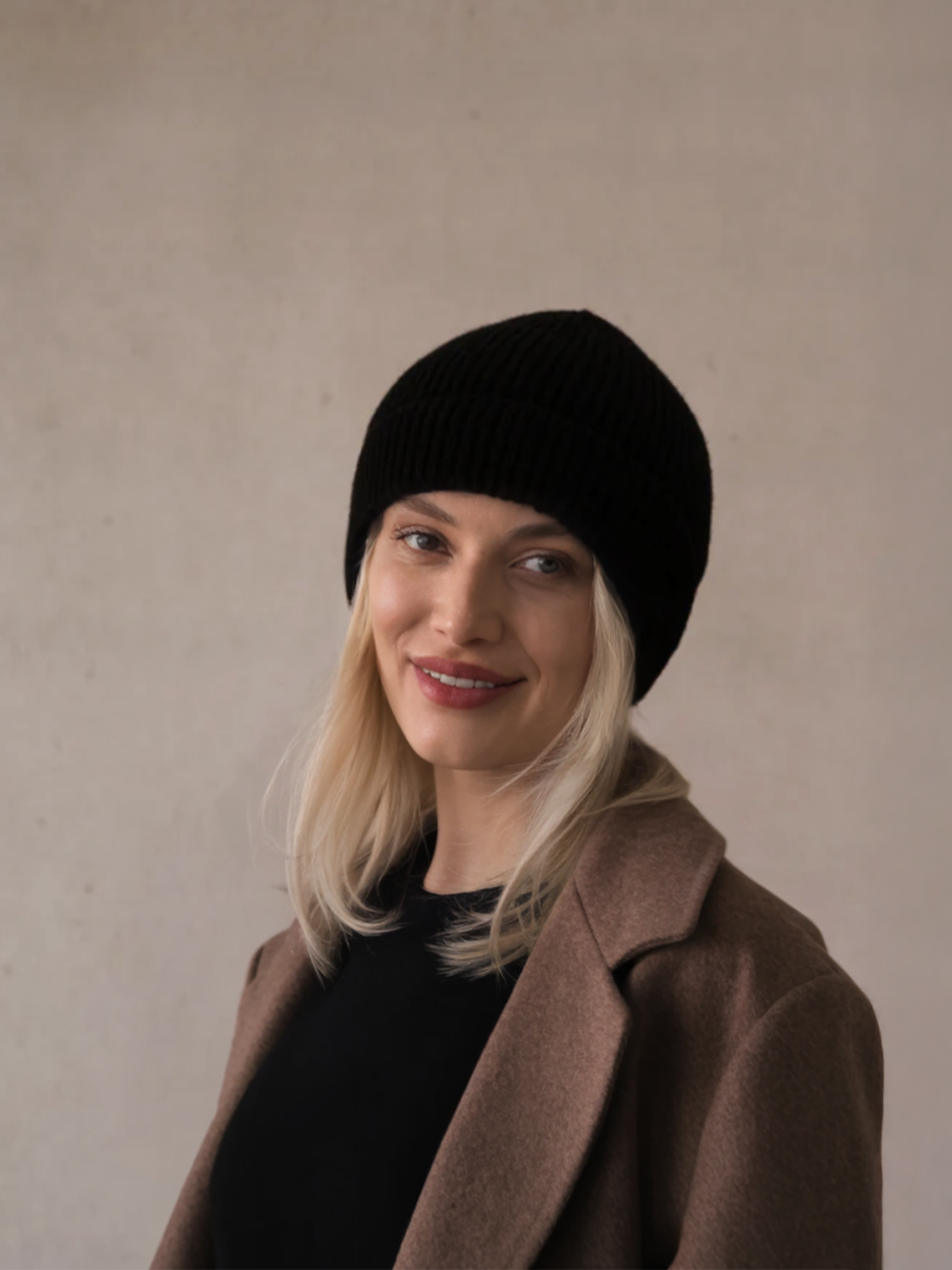 Noir - Bonnet femme - 100% Cachemire