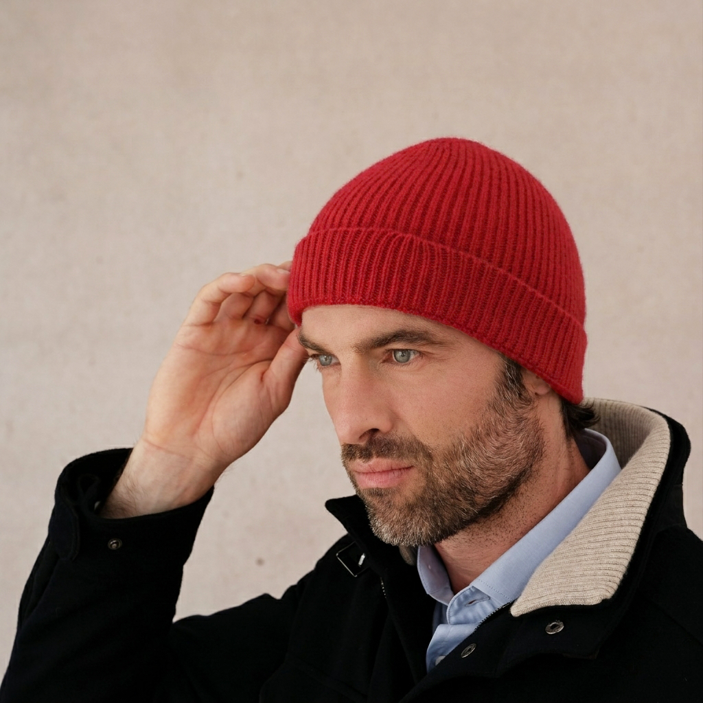 Bonnet en pur cachemire - Rouge vif