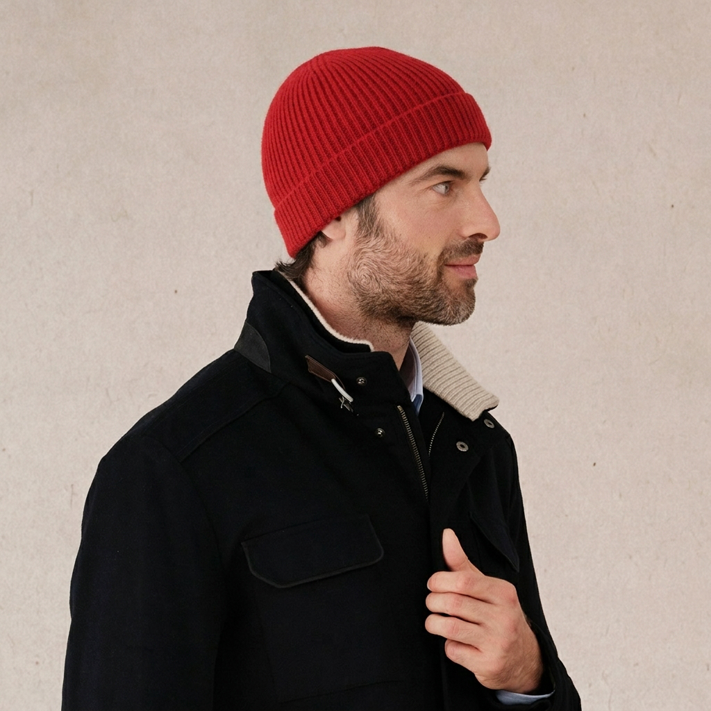 Bonnet en pur cachemire - Rouge vif