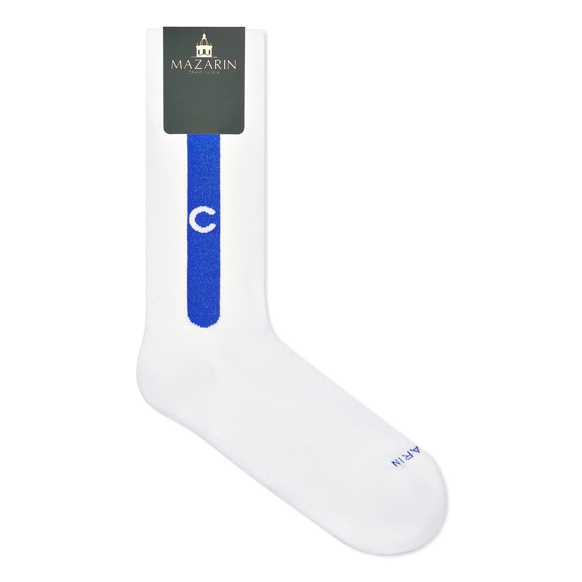 Socken | Einzelne monogrammierte Socke – Weiß & Königsblau