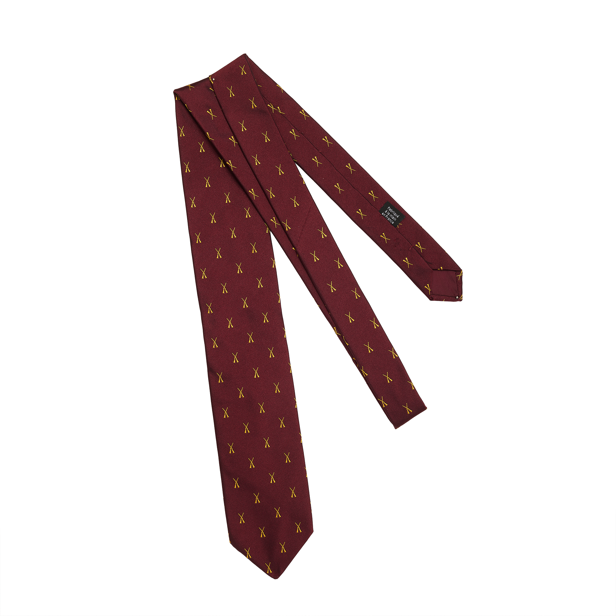 Cravate motif chasse - Bordeaux & Or - Soie