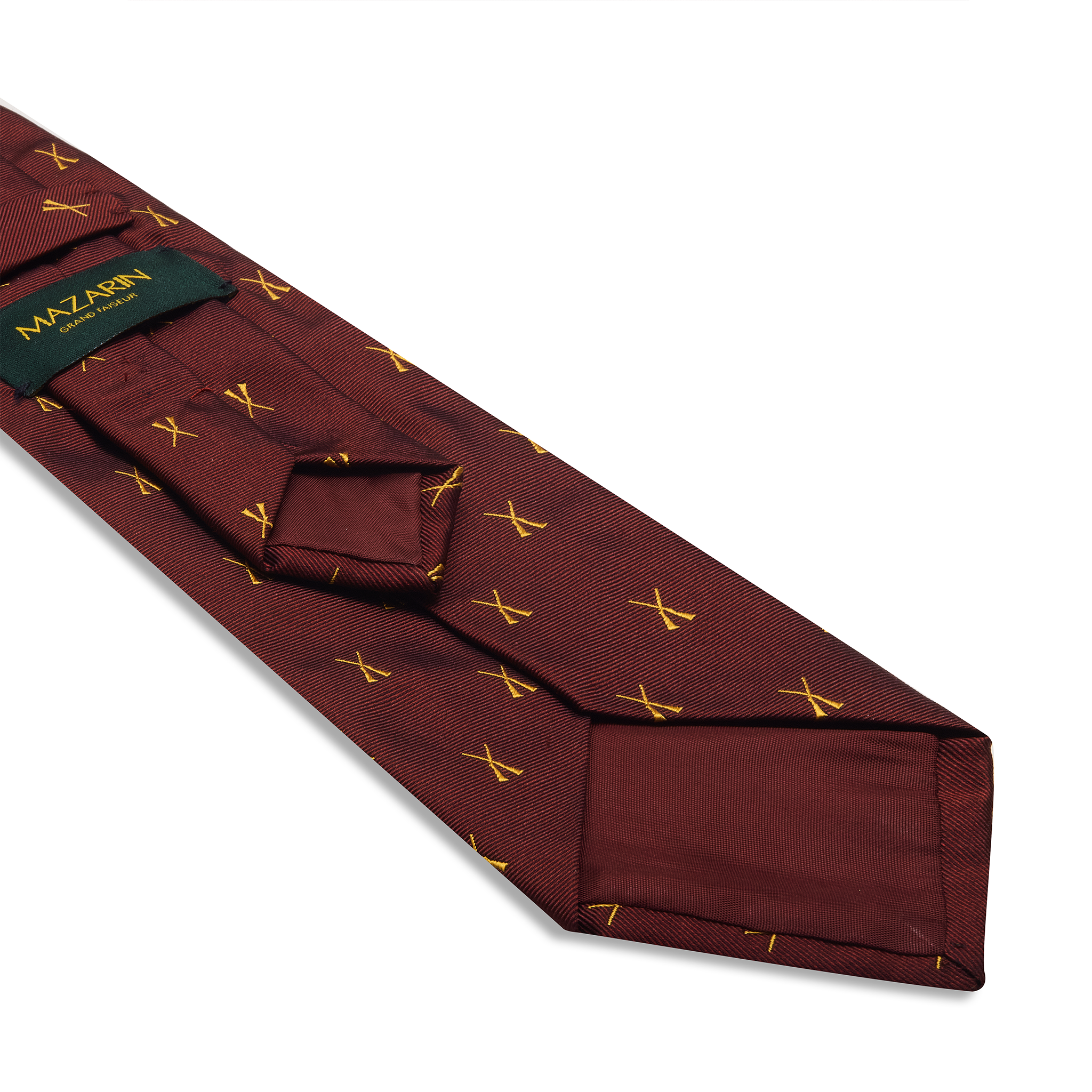Cravate motif chasse - Bordeaux & Or - Soie