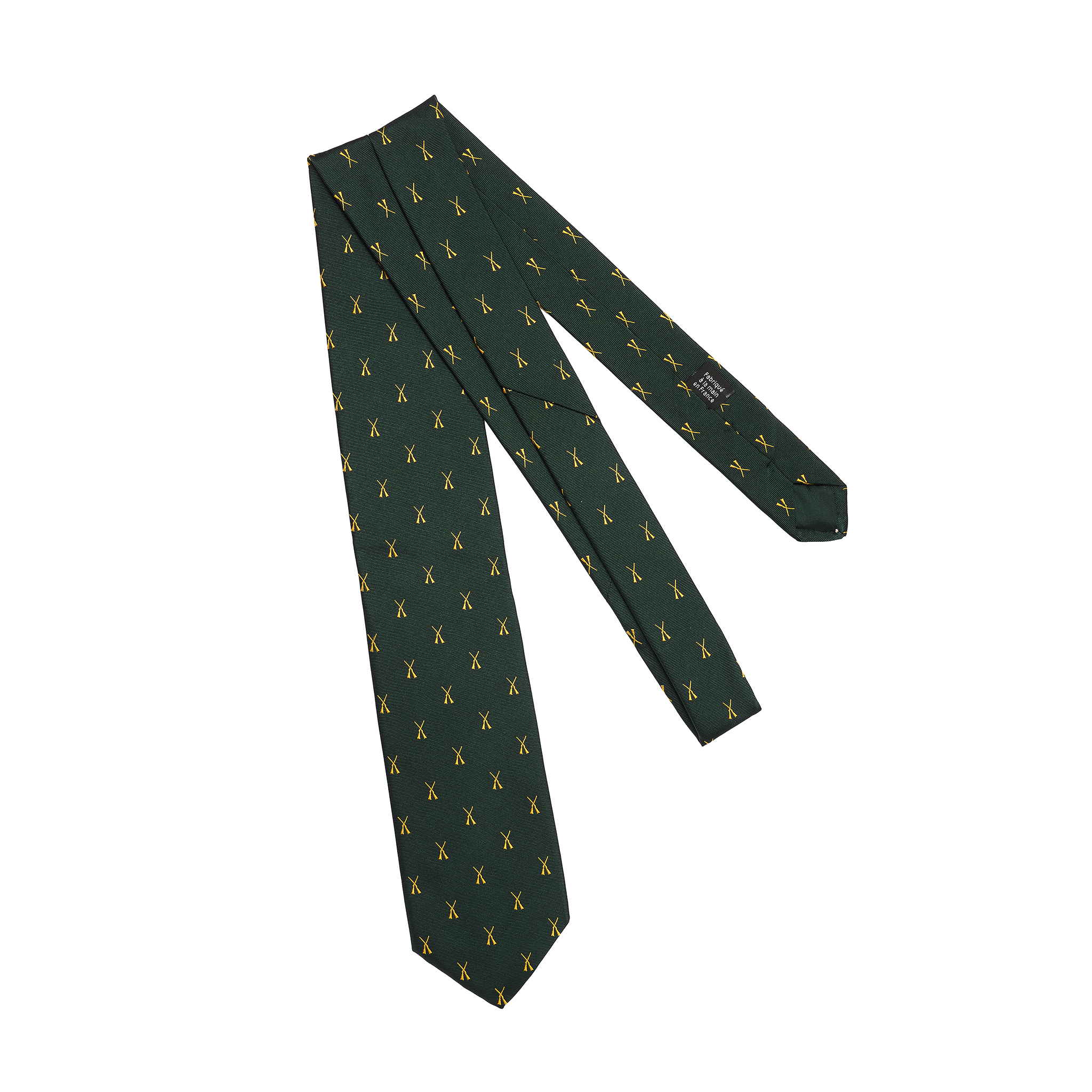 Cravate motif chasse - Vert Académie & Or - Soie