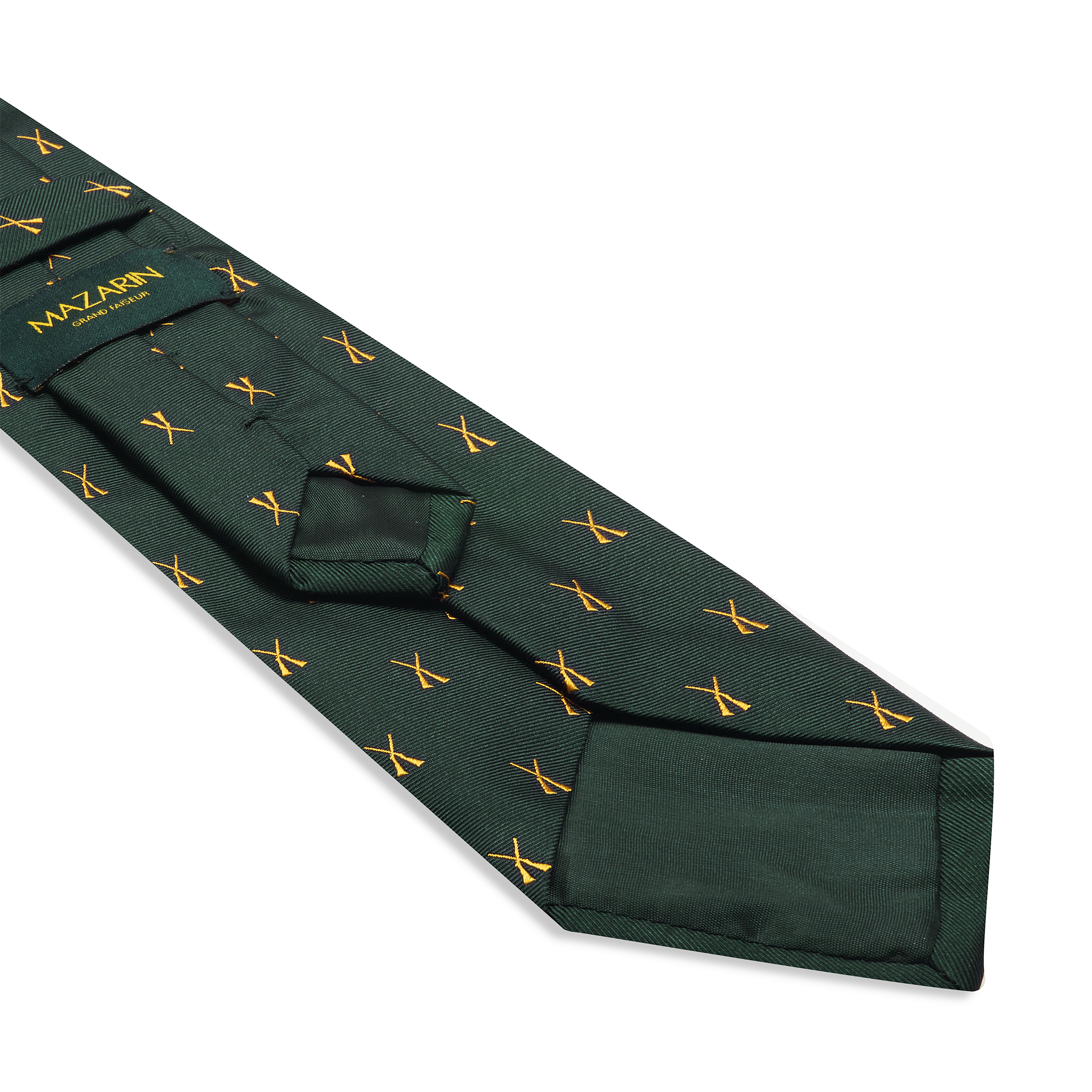 Cravate motif chasse - Vert Académie & Or - Soie