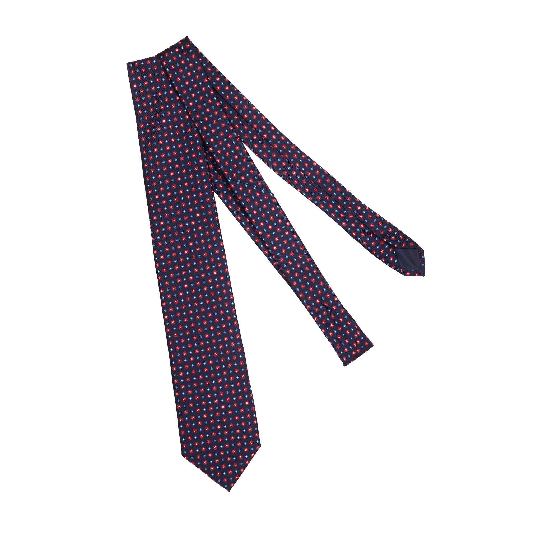 Cravate Bleu marine & Rouge - Motif Floral - Soie