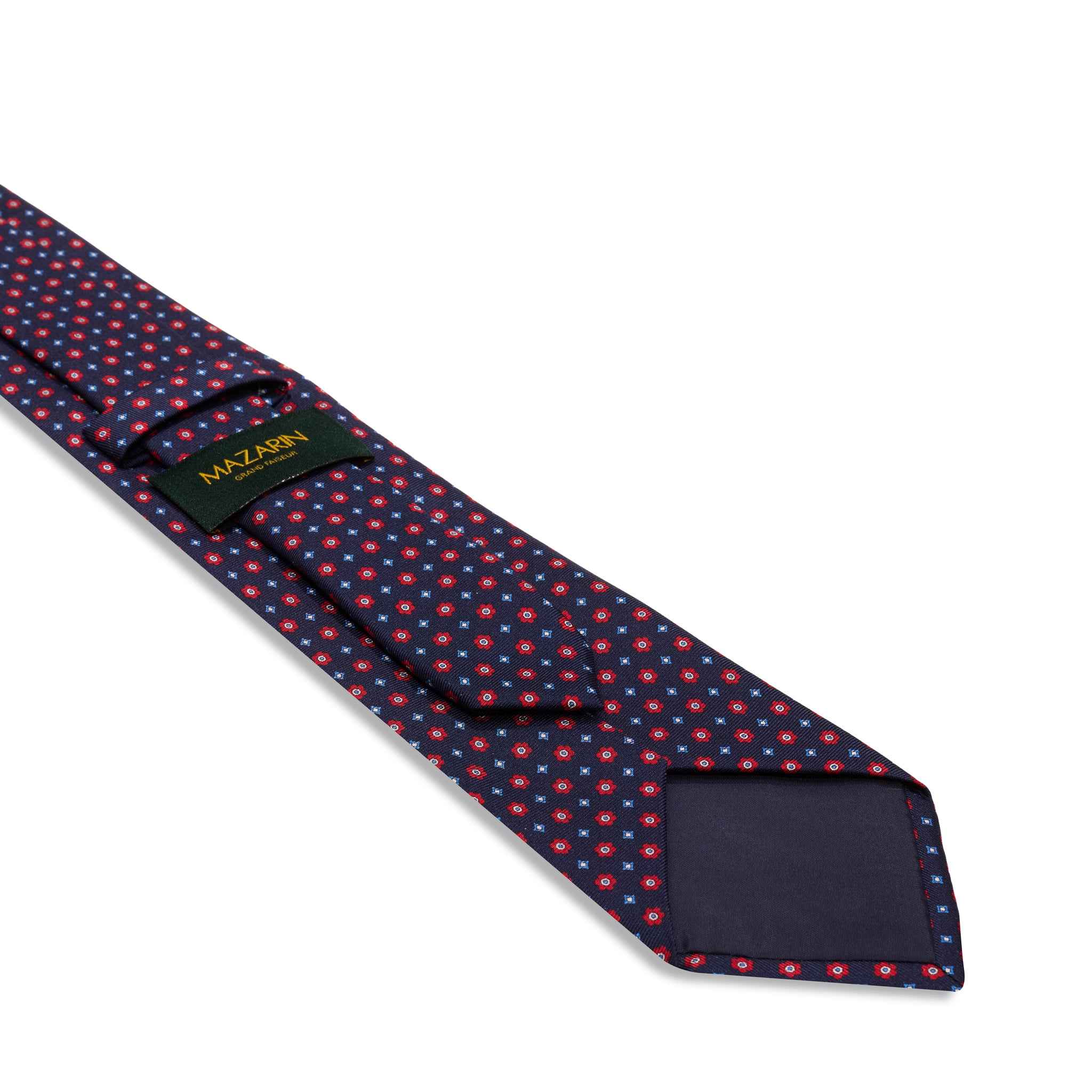Cravate Bleu marine & Rouge - Motif Floral - Soie