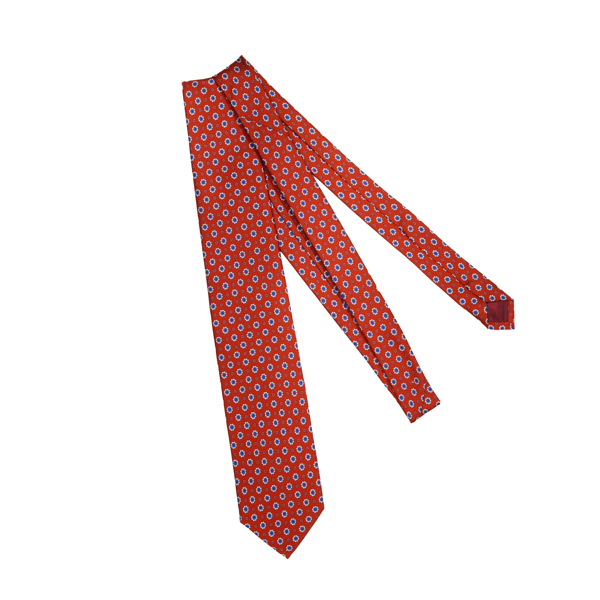 Cravate Terracotta & Bleu - Motif Floral - Soie