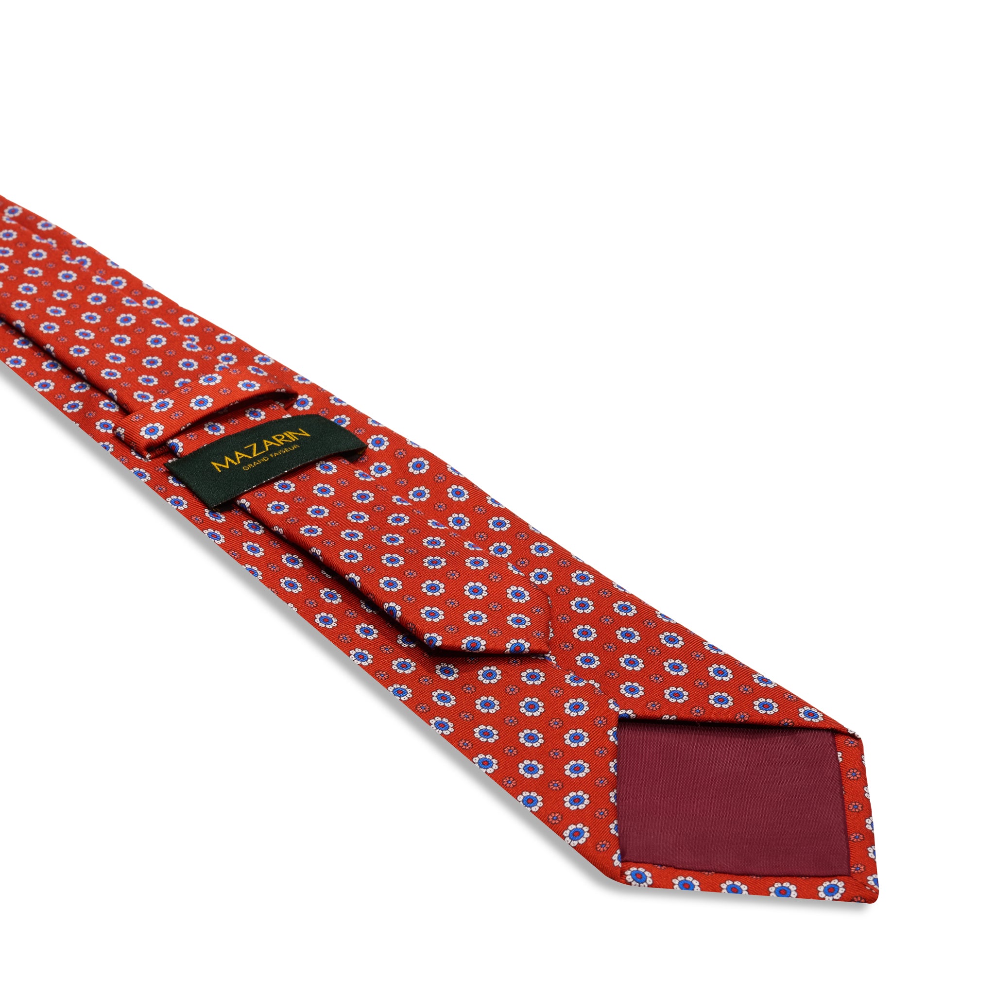 Cravate Terracotta & Bleu - Motif Floral - Soie
