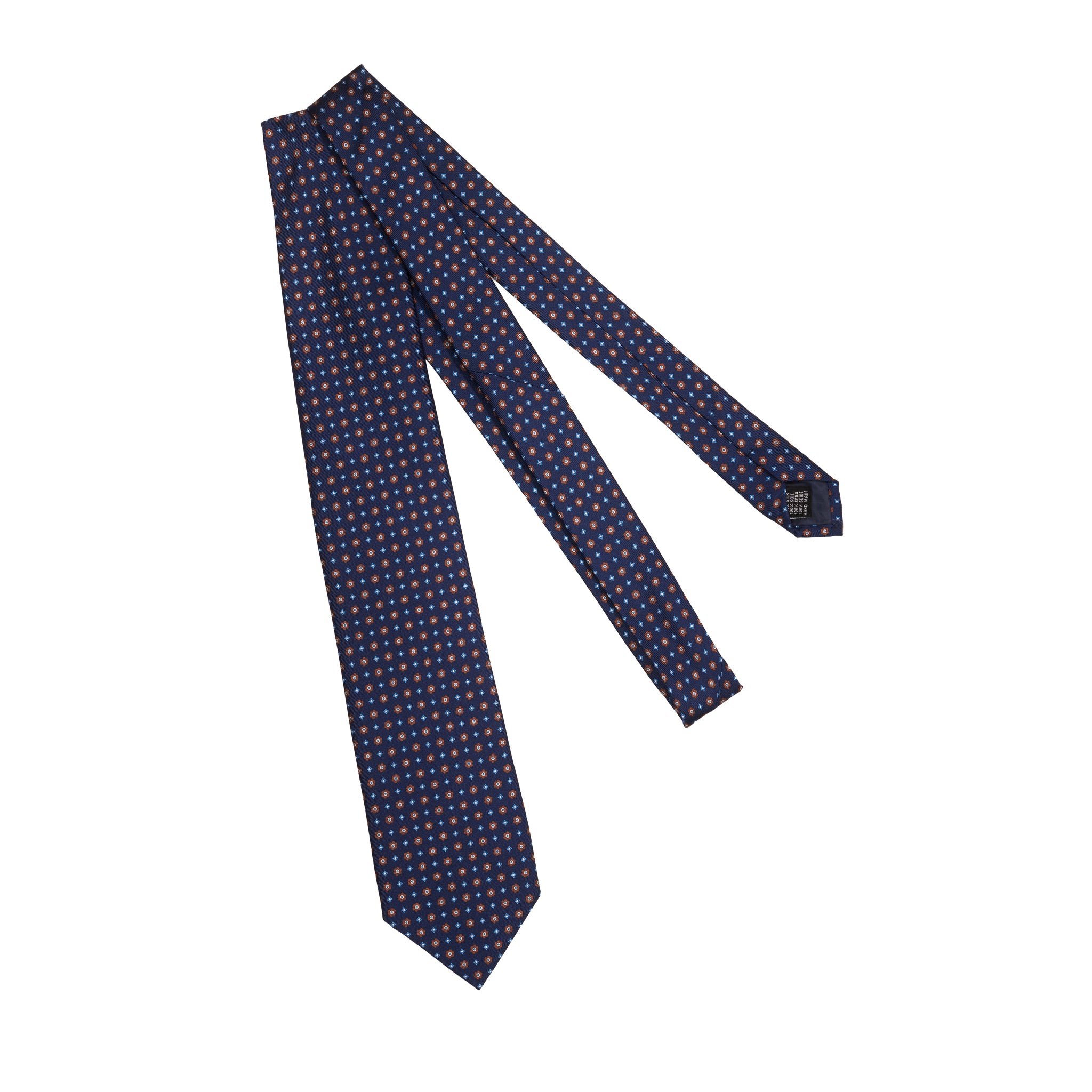 Krawatte Marineblau & Braun - Blumenmuster - Seide