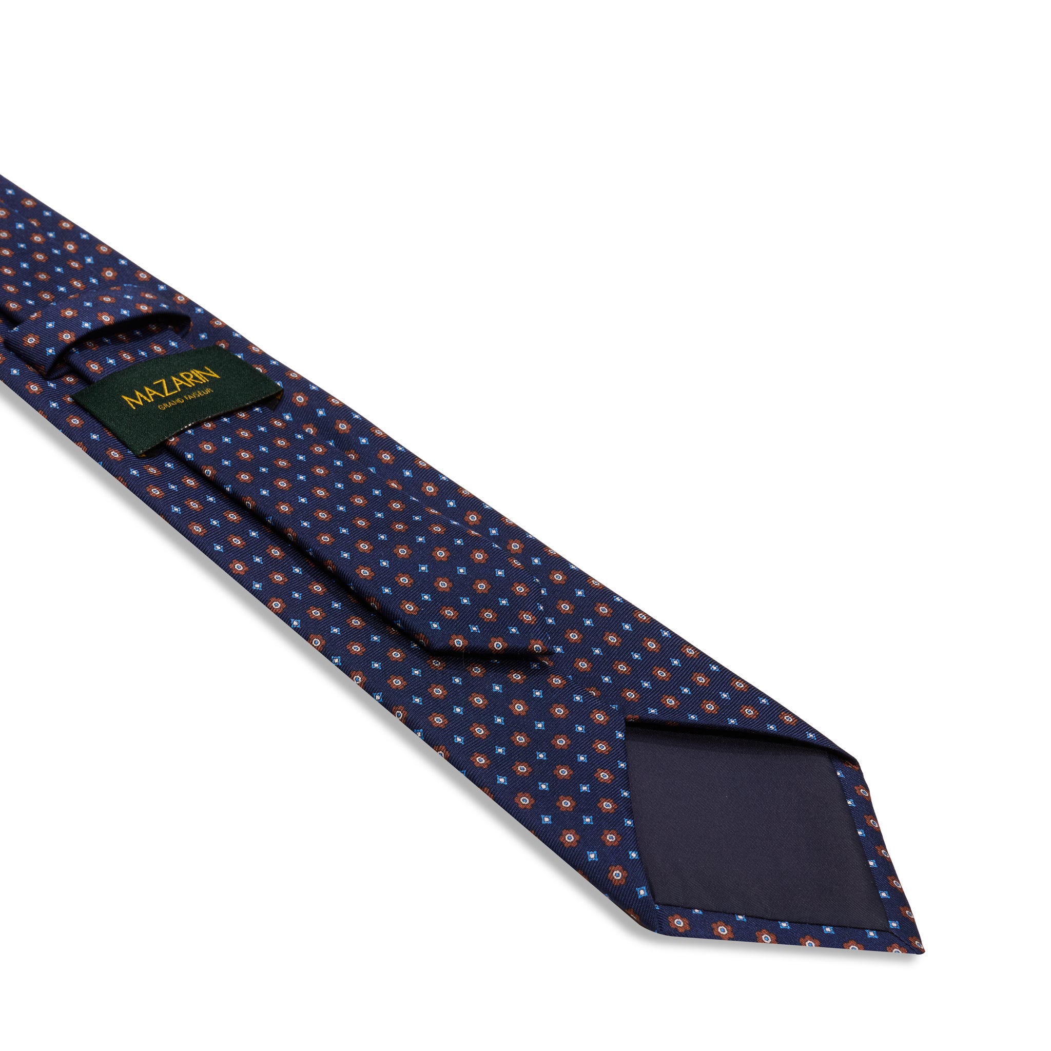 Krawatte Marineblau & Braun - Blumenmuster - Seide