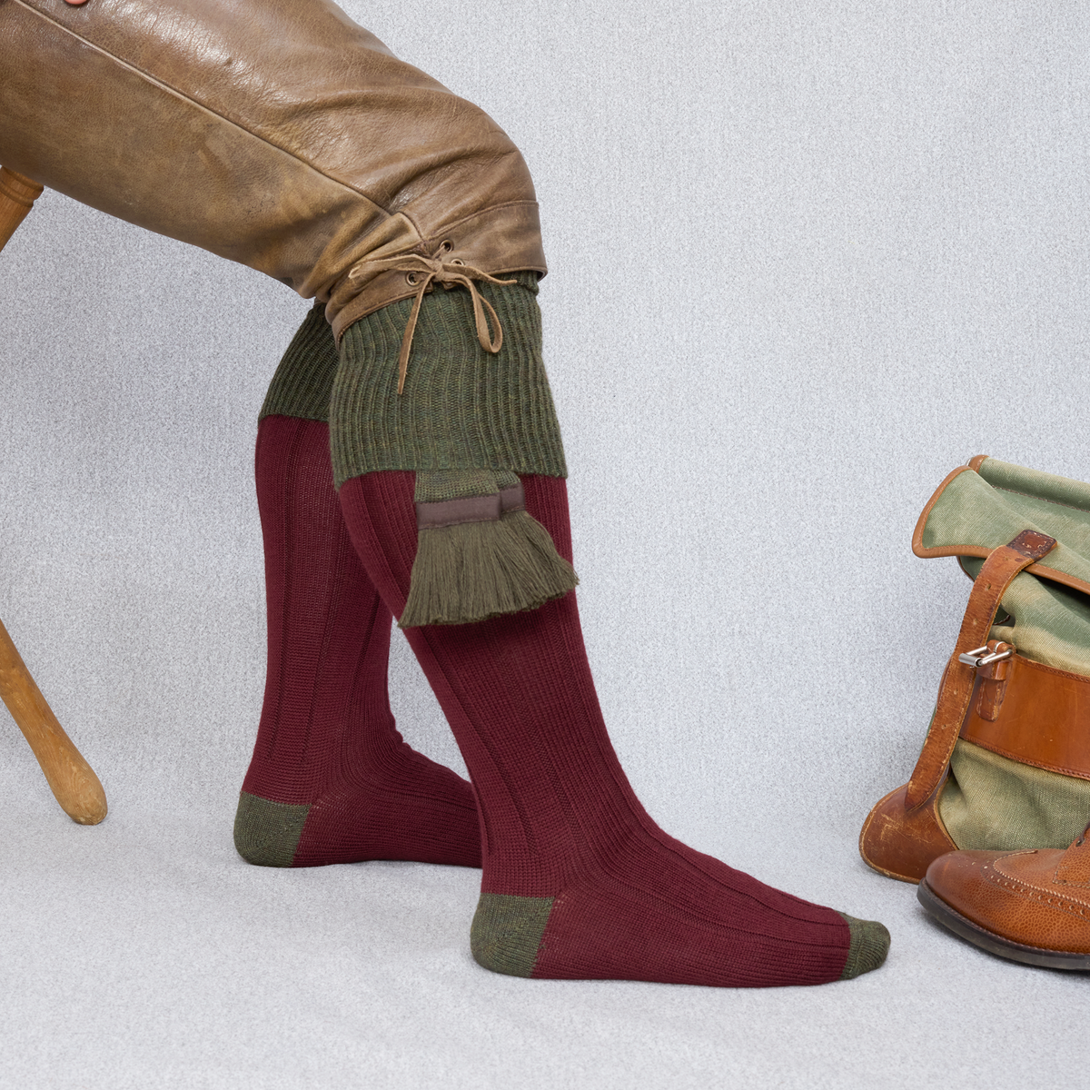 Mi-bas | Bordeaux & Kaki - Chasse - Laine Mérinos