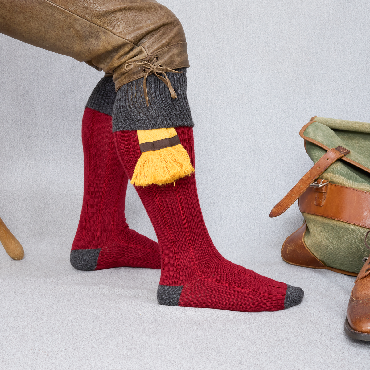 Calcetines altos | Gris y granate - Caza - Lana merina