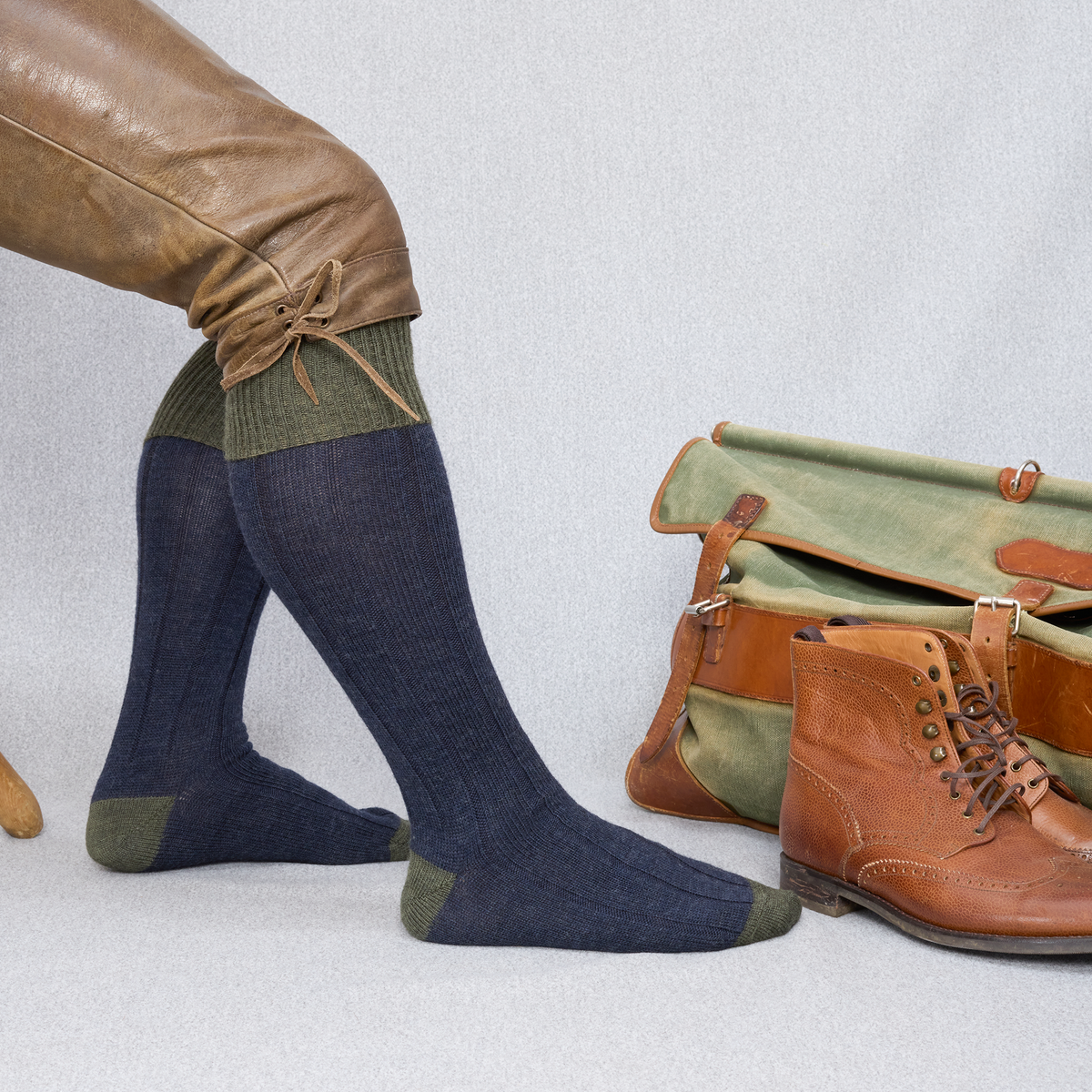 Kniestrümpfe | Marineblau & Grün – Jagd – Merinowolle