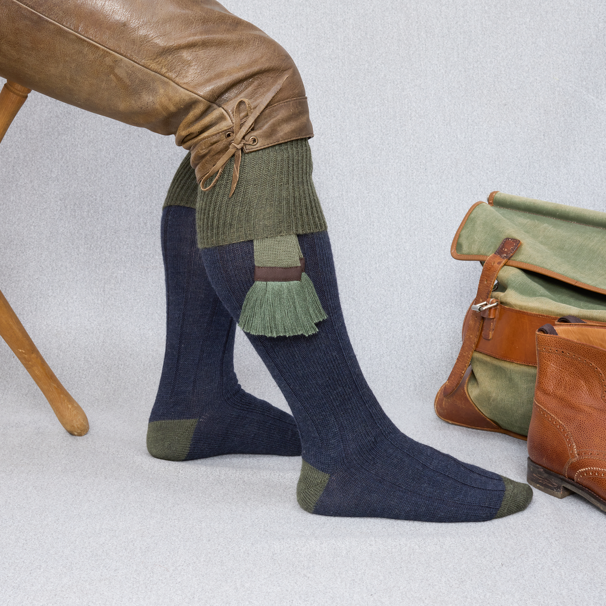 Kniestrümpfe | Marineblau & Grün – Jagd – Merinowolle