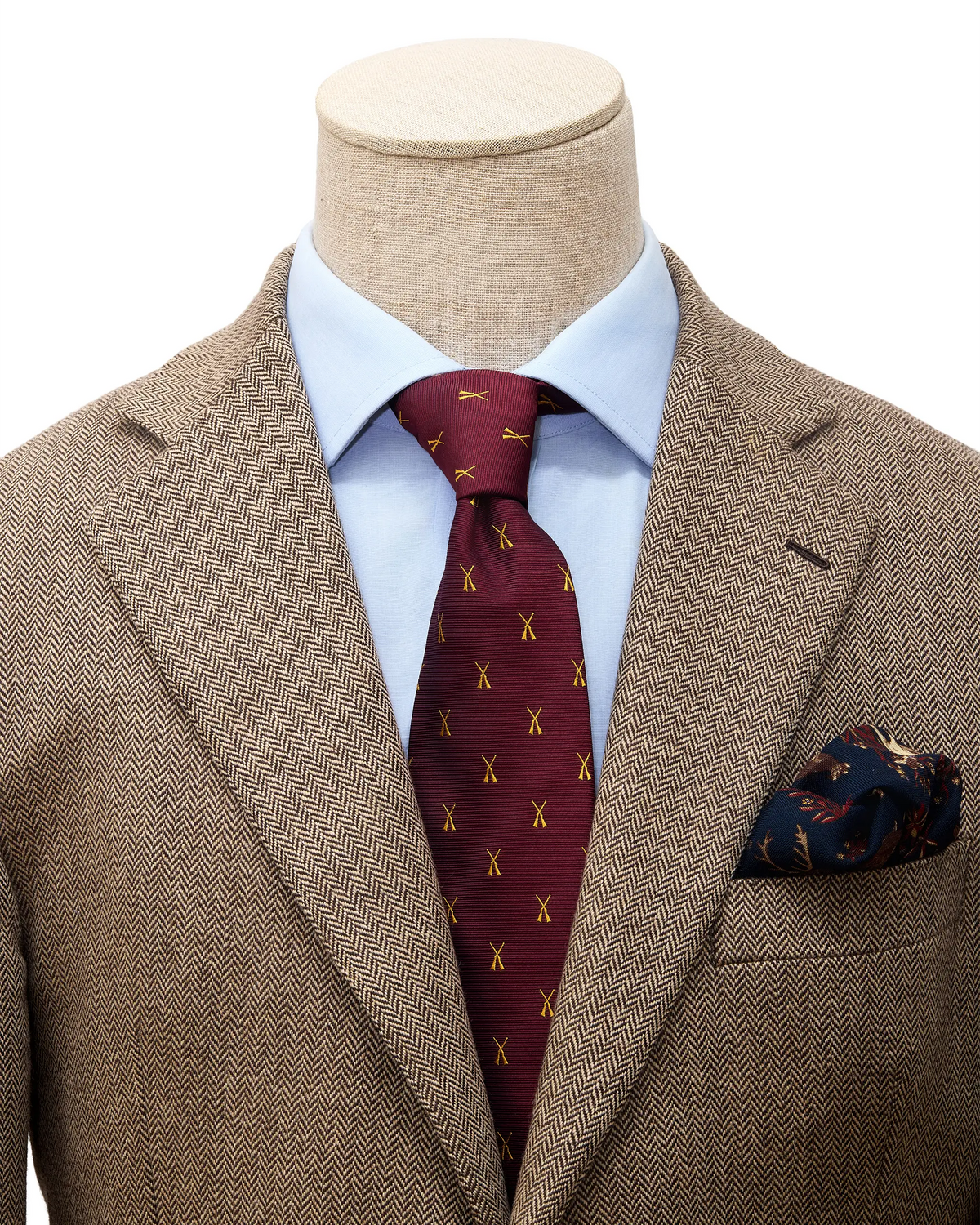 Krawatte mit Jagdmotiv – Bordeaux & Gold – Seide