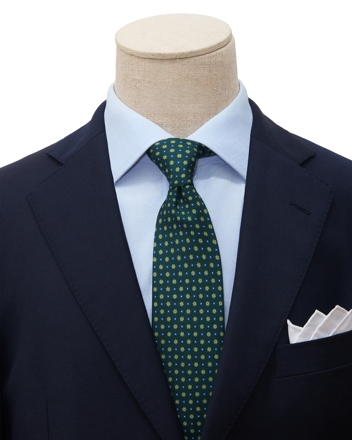 Dark Green & Light Green Tie - Floral Pattern - Silk
