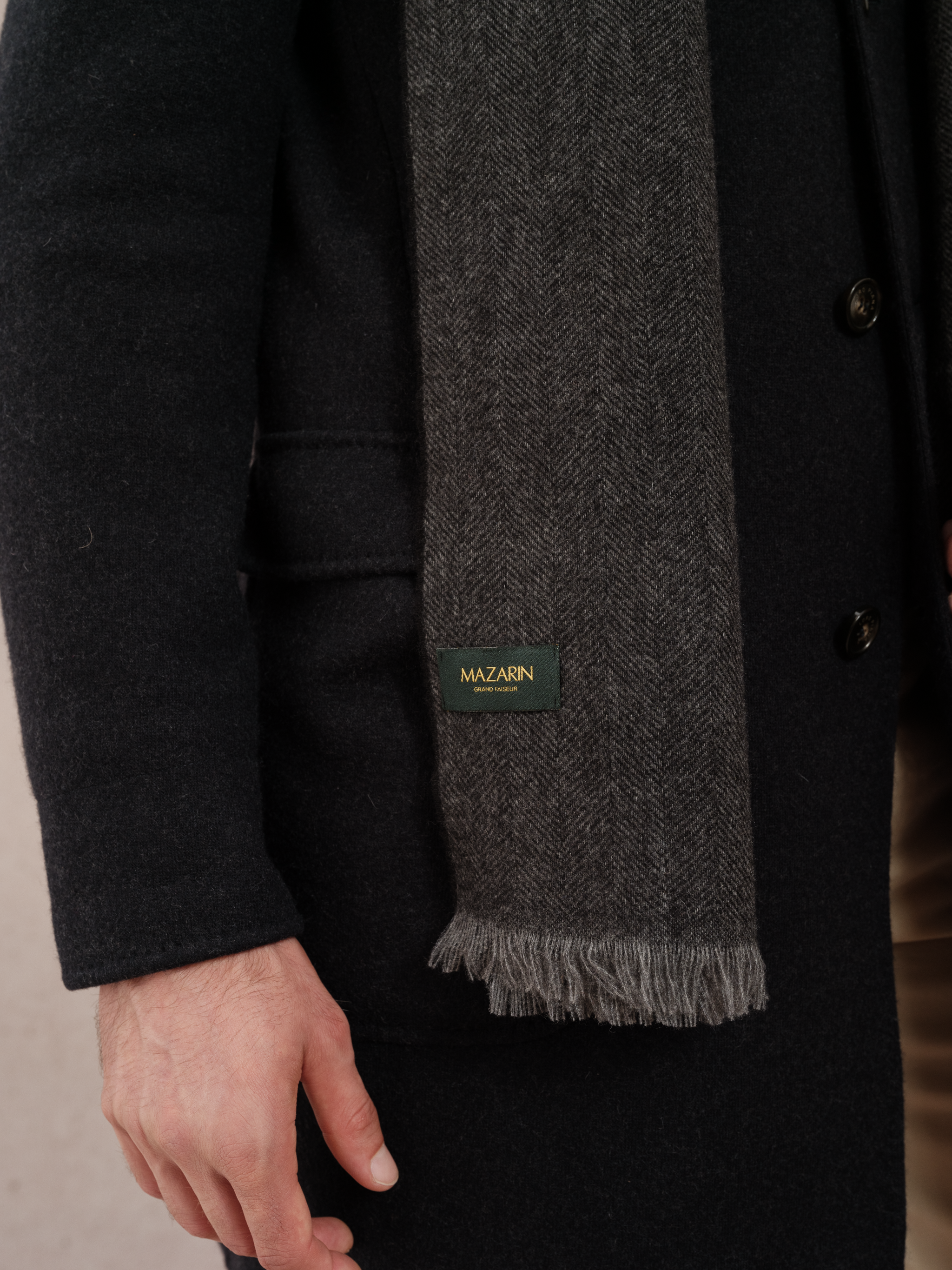 Écharpe 100% Cachemire - Chevrons - Anthracite & Gris
