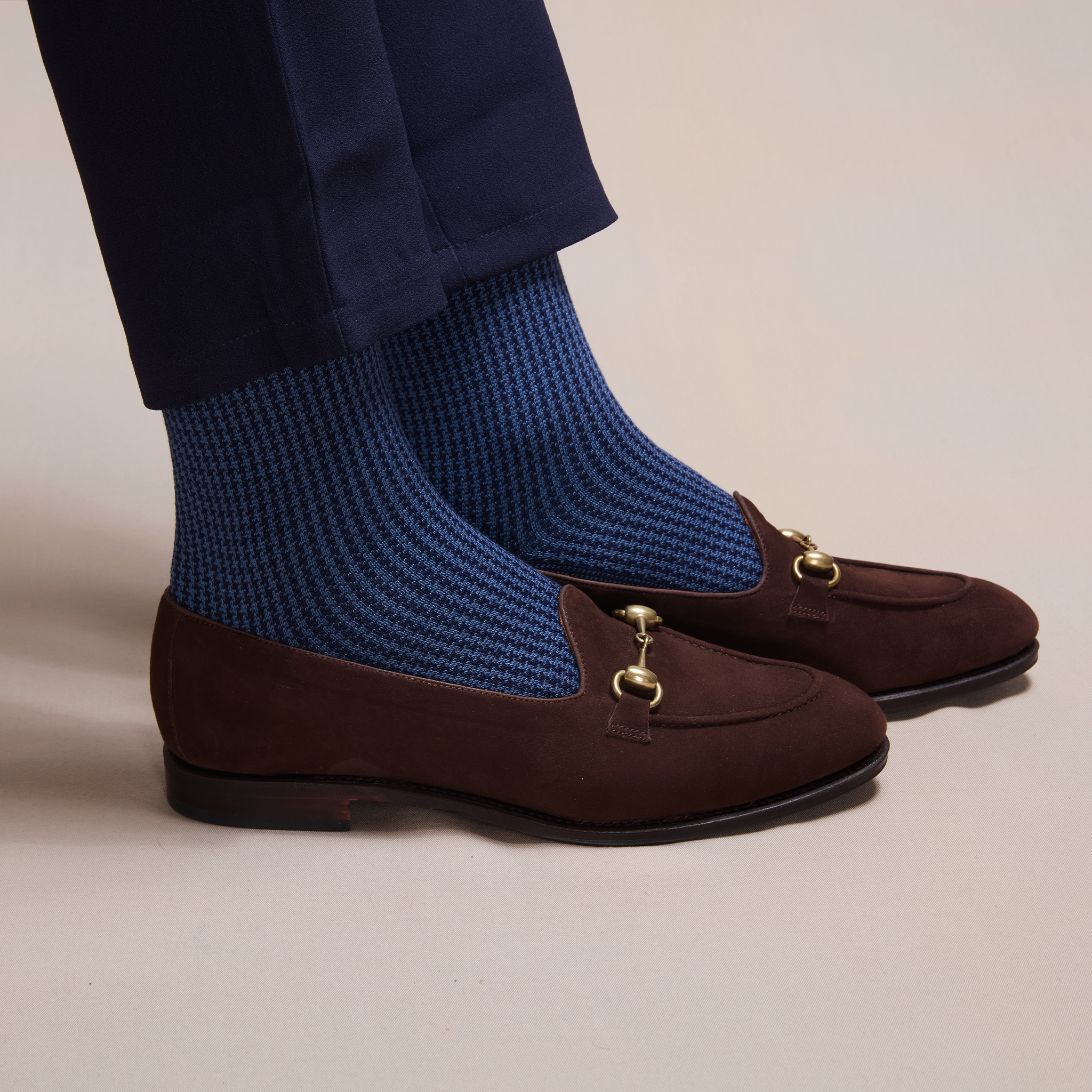 Marineblau & Stahl - Hahnentritt - Super-Solid Fil d'Écosse Baumwolle
