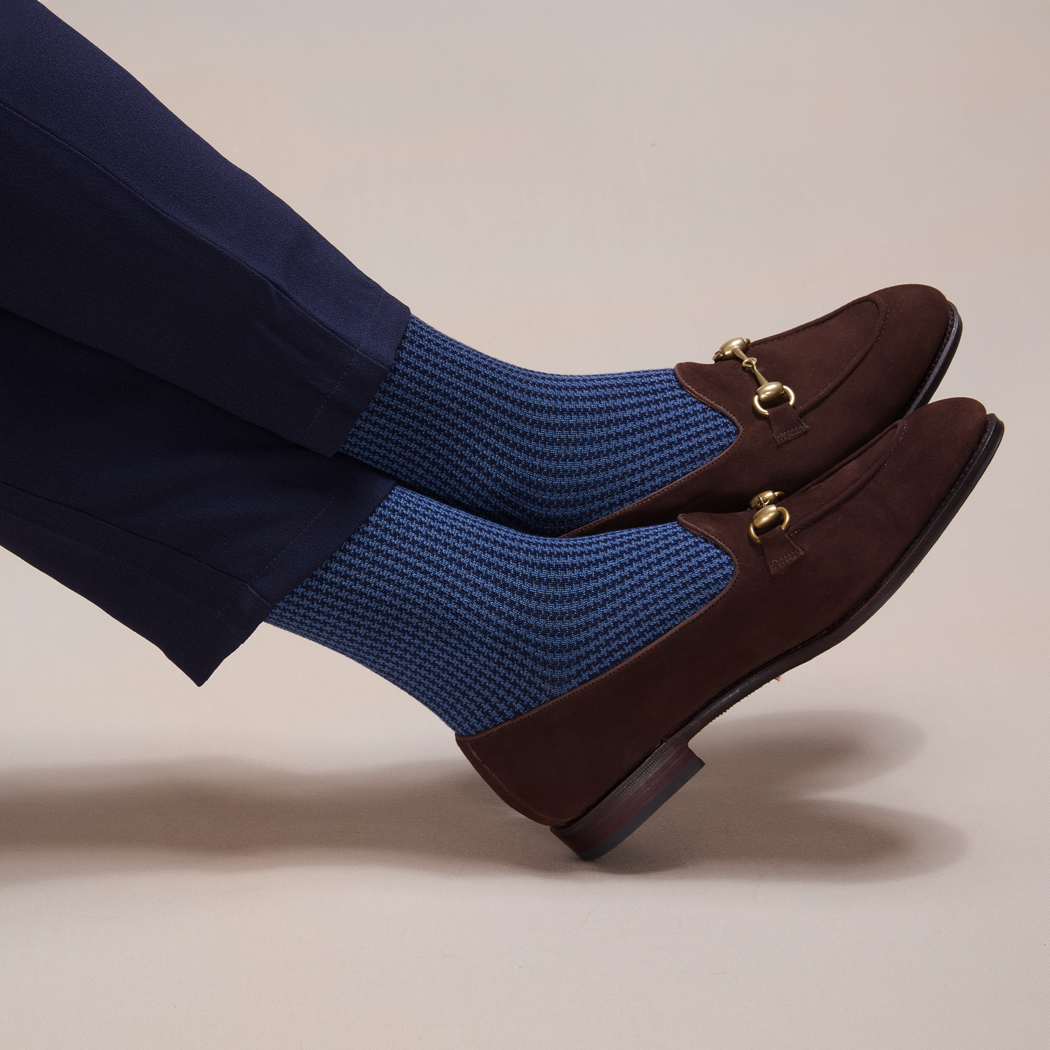 Marineblau & Stahl - Hahnentritt - Super-Solid Fil d'Écosse Baumwolle