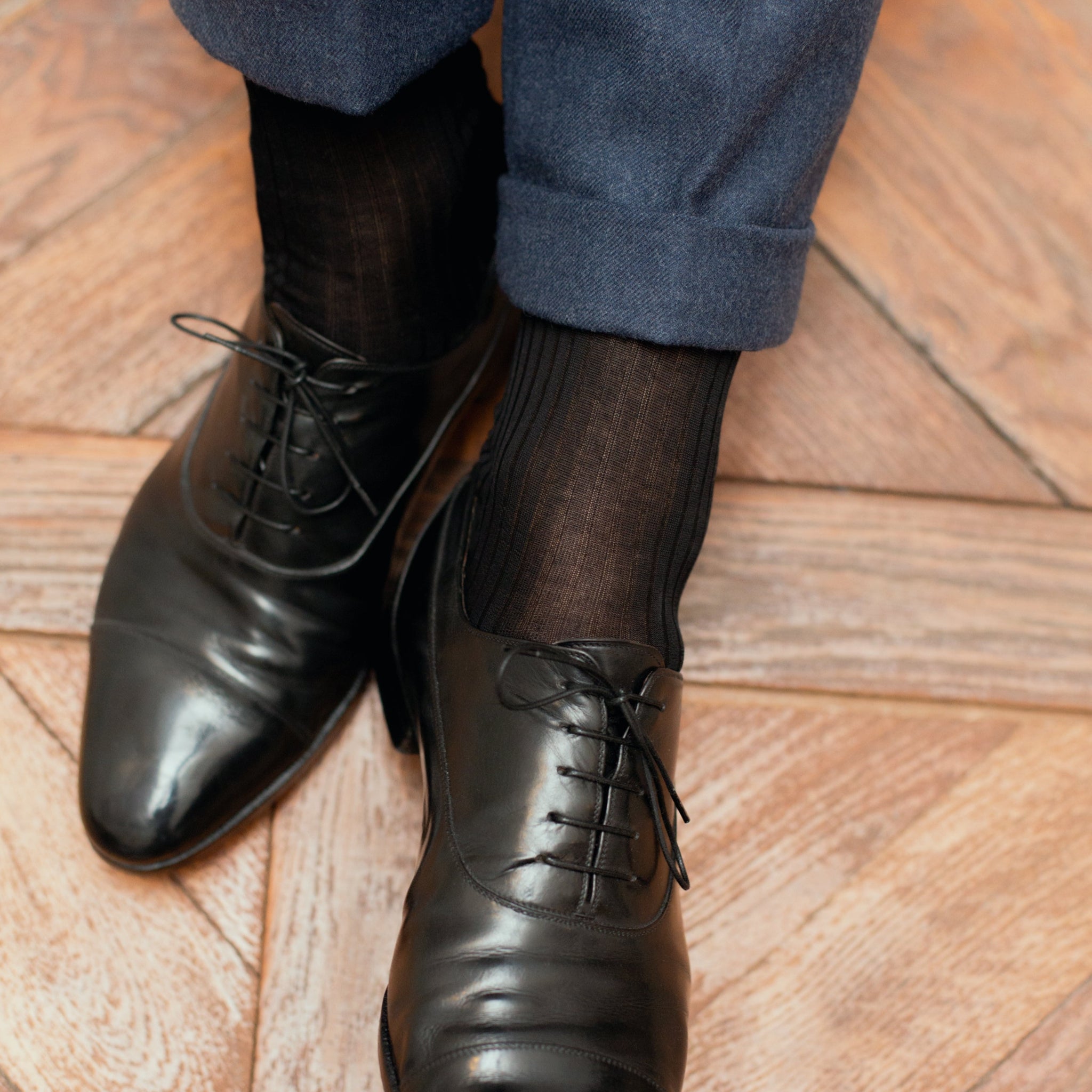 Black high socks - 100% Cotton lisle - Mazarin