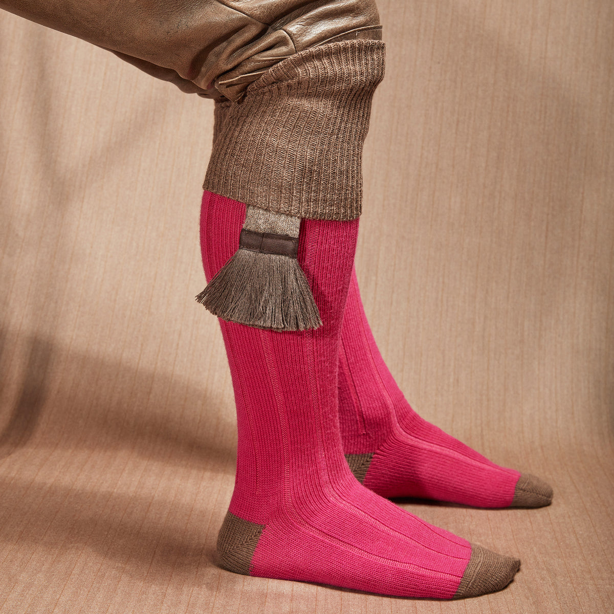 Mi-bas | Fuchsia & Taupe - Chasse - Laine mérinos