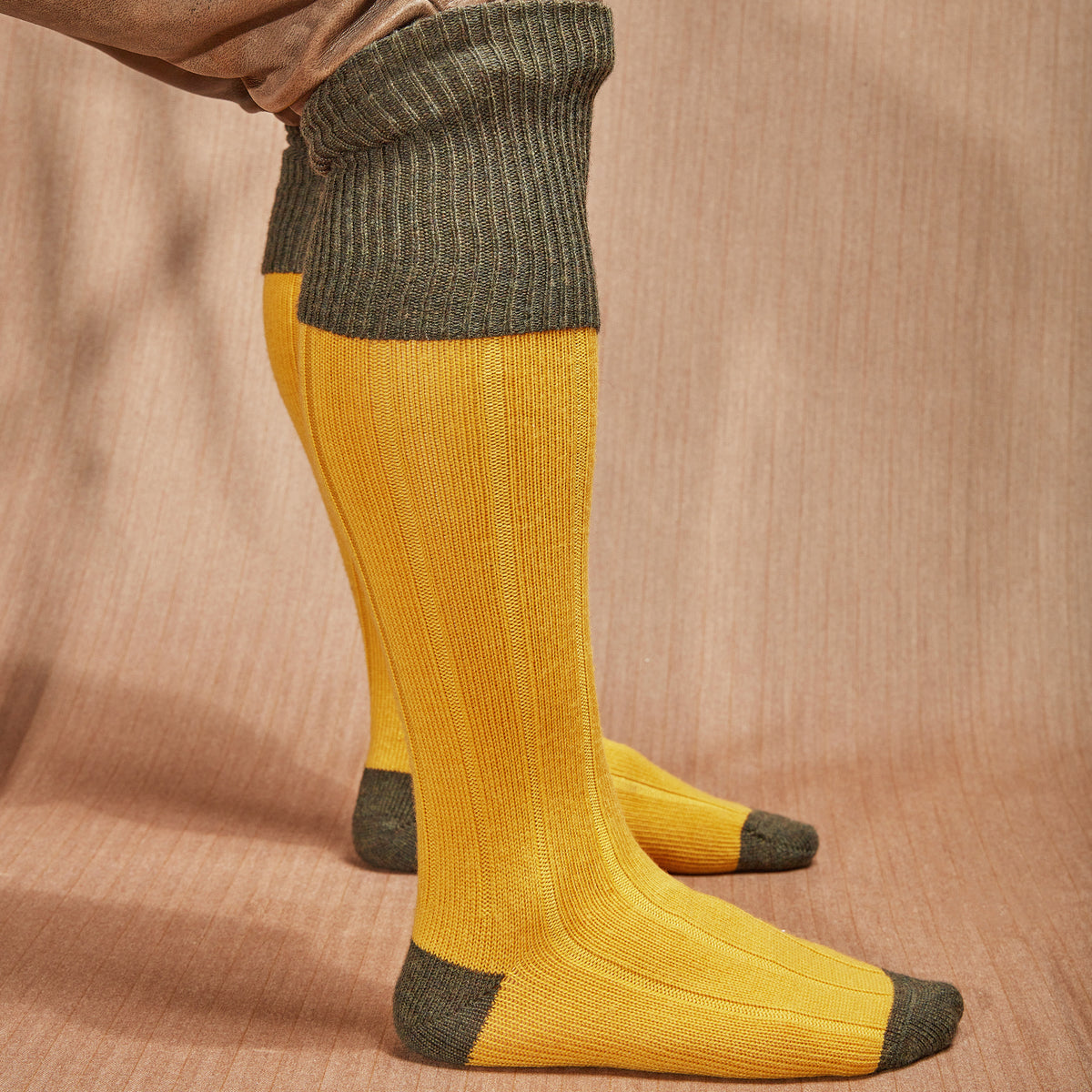 Mi-bas | Jaune & Kaki - Chasse - Laine mérinos