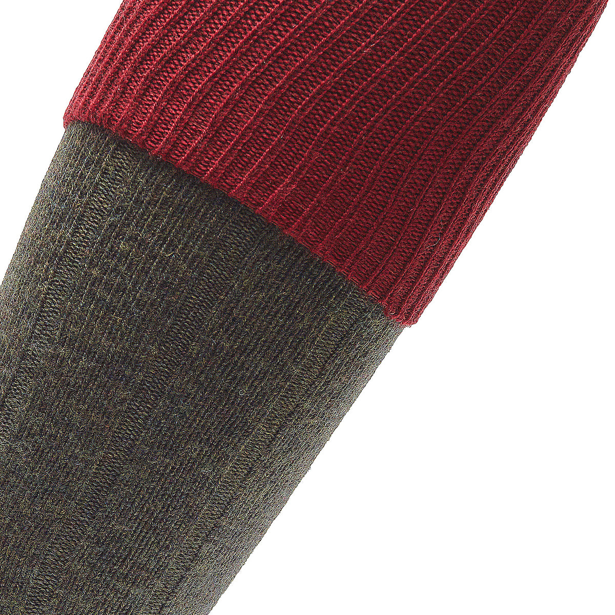 Kniestrümpfe | Khaki & Granatrot – Jagd – Merinowolle