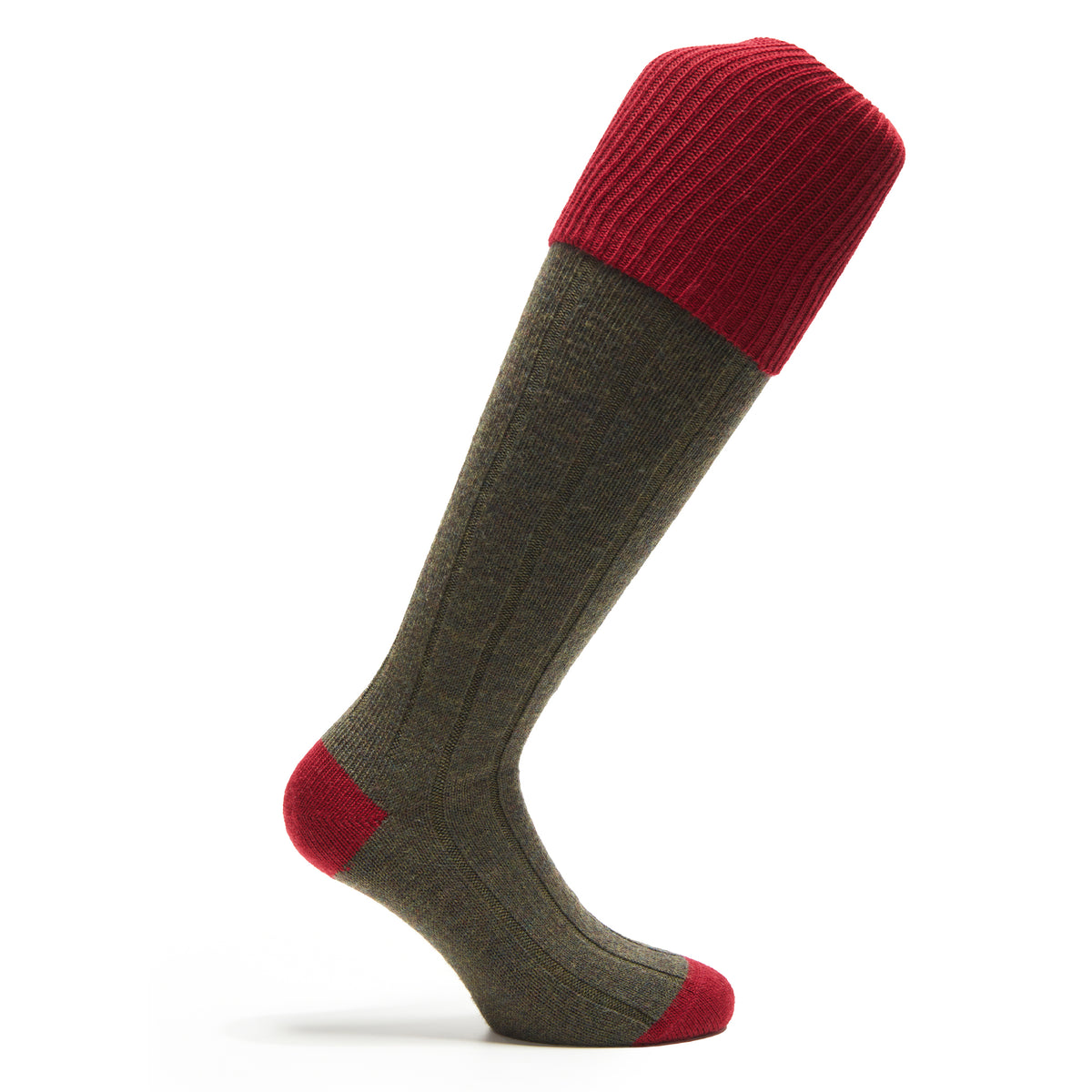 Kniestrümpfe | Khaki & Granatrot – Jagd – Merinowolle