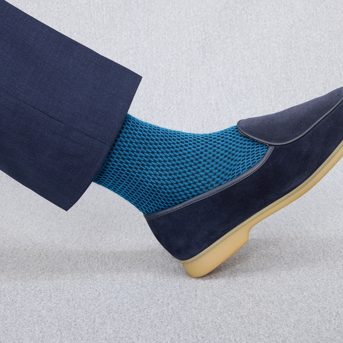 Socken | Türkis & Marineblau - Kaviar-Muster - Super-solide Merinowolle