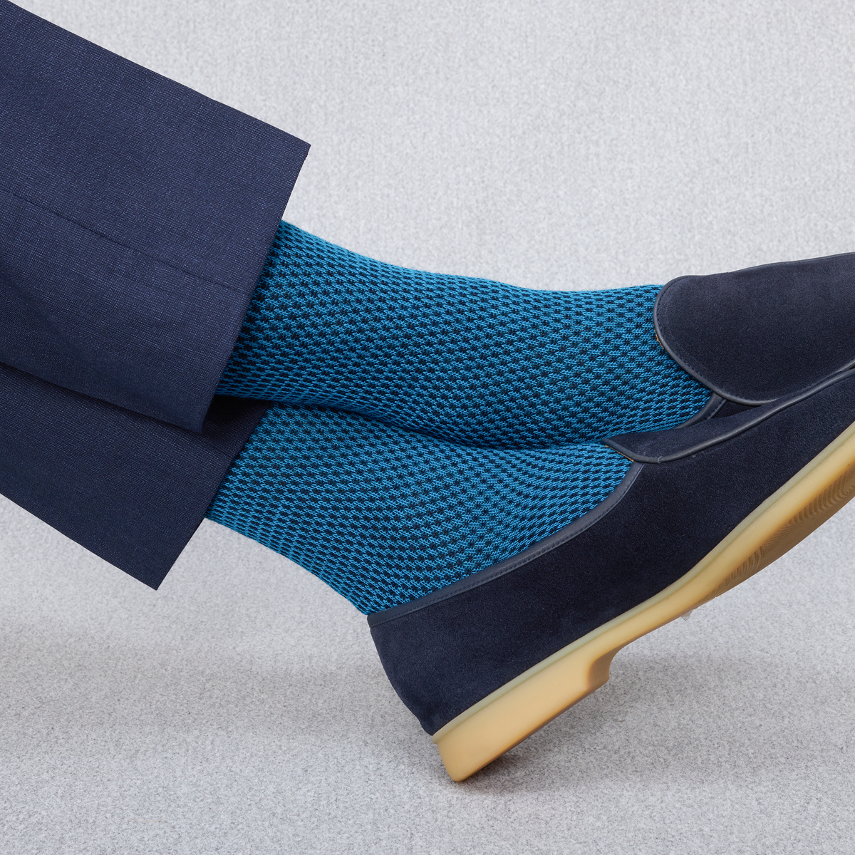 Socken | Türkis & Marineblau - Kaviar-Muster - Super-solide Merinowolle