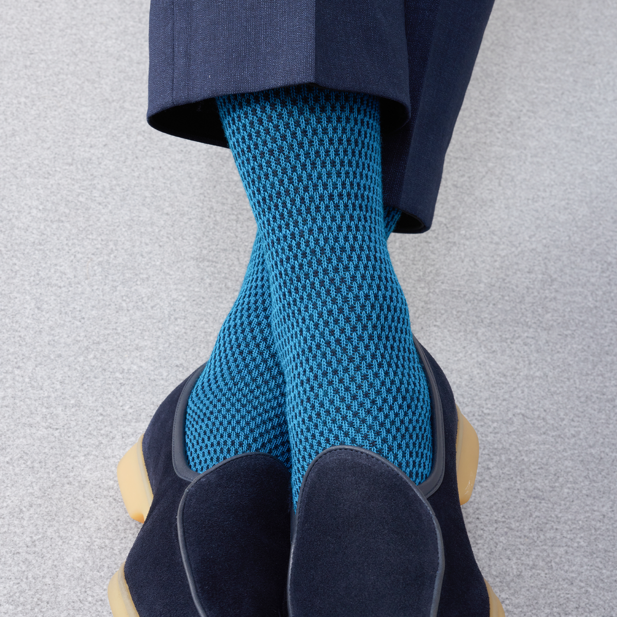 Socken | Türkis & Marineblau - Kaviar-Muster - Super-solide Merinowolle