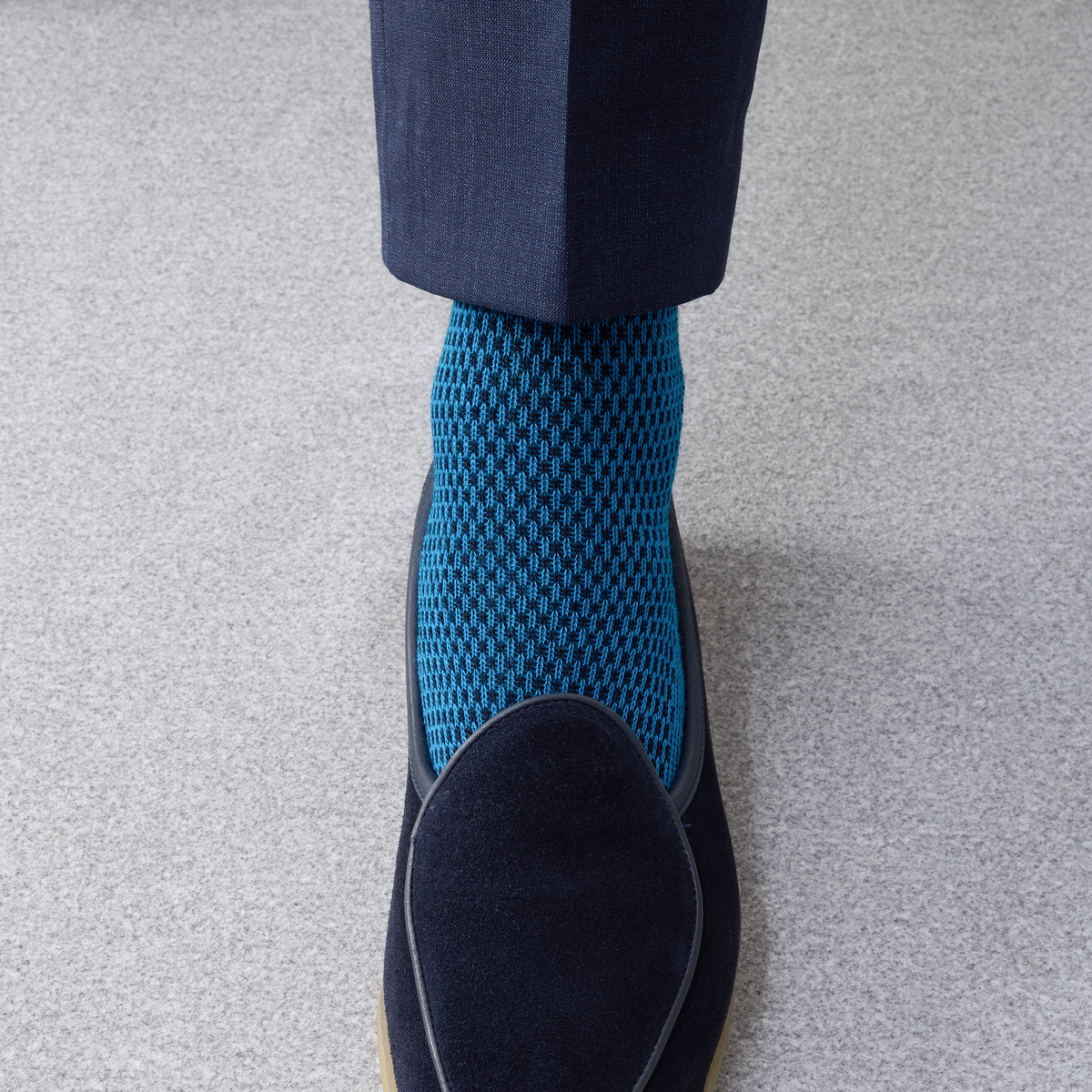 Socken | Türkis & Marineblau - Kaviar-Muster - Super-solide Merinowolle