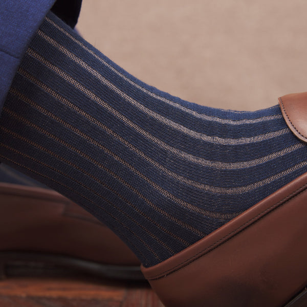 Night & brown striped socks - Super-strong Cotton lisle - Mazarin